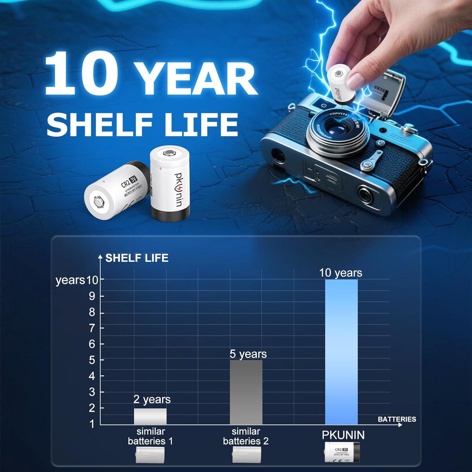 Baterías CR2 3V Litio PKUNIN 2 Piezas 850mAh Larga Duración