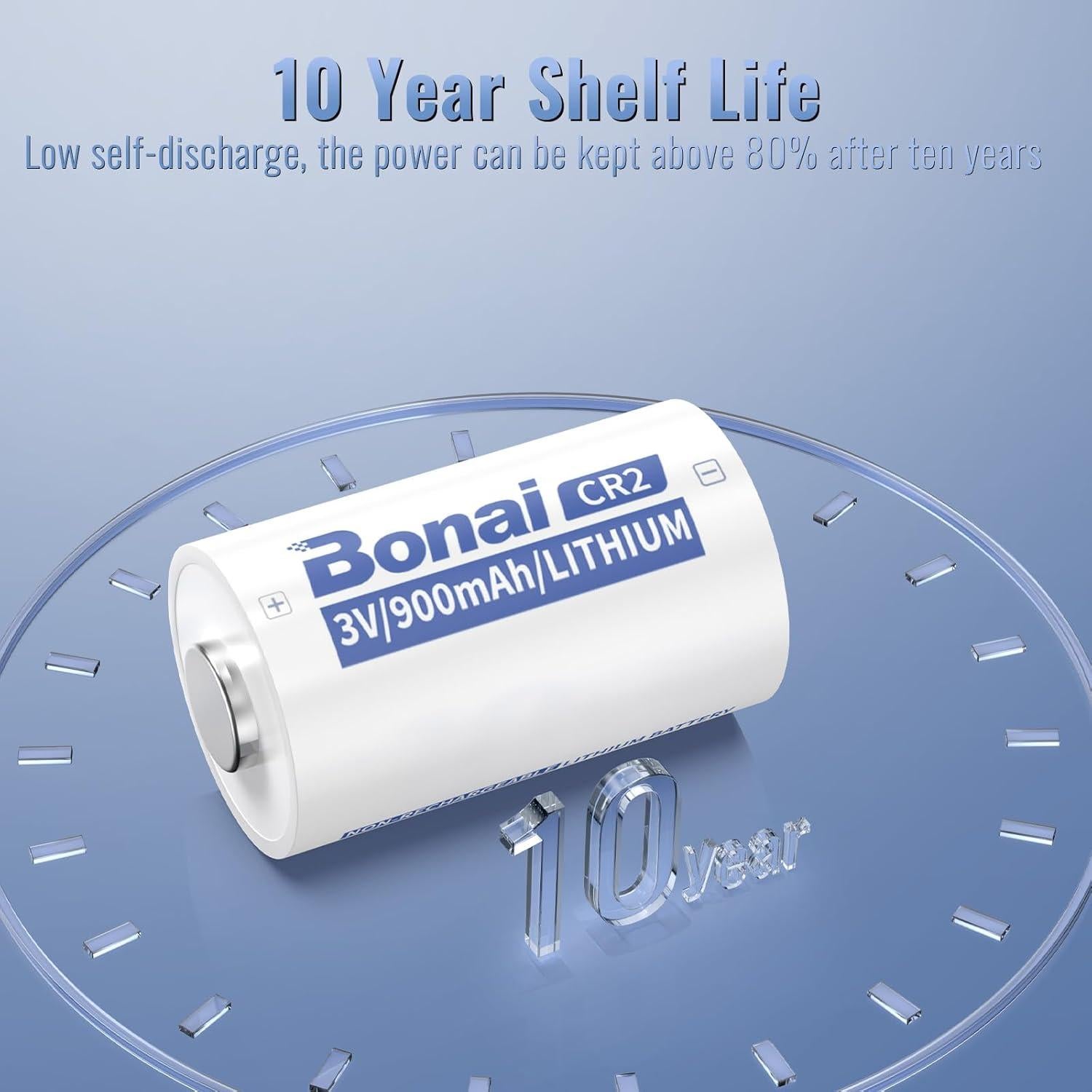 Baterías de Litio BONAI CR2 3V Paquete de 8, 900mAh