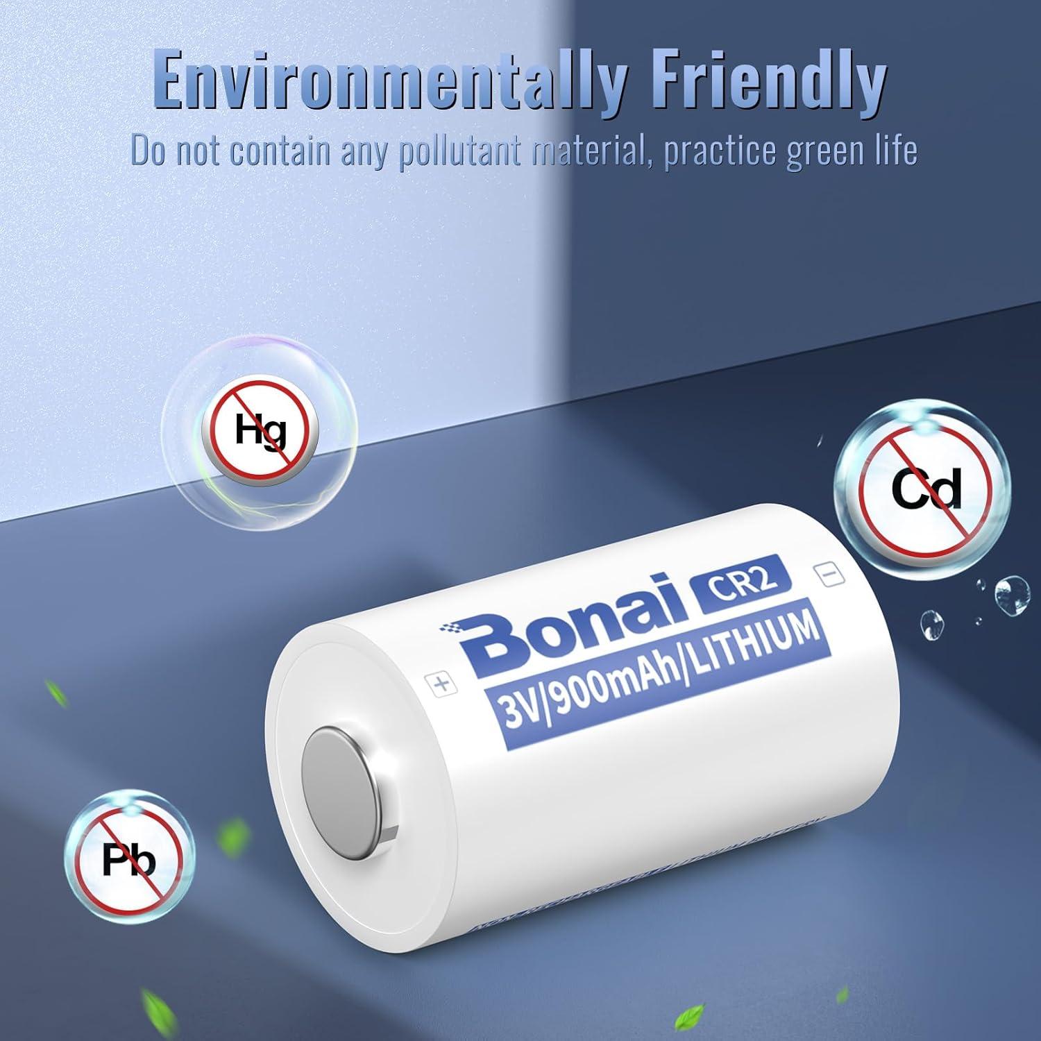 Baterías de Litio BONAI CR2 3V Paquete de 8, 900mAh