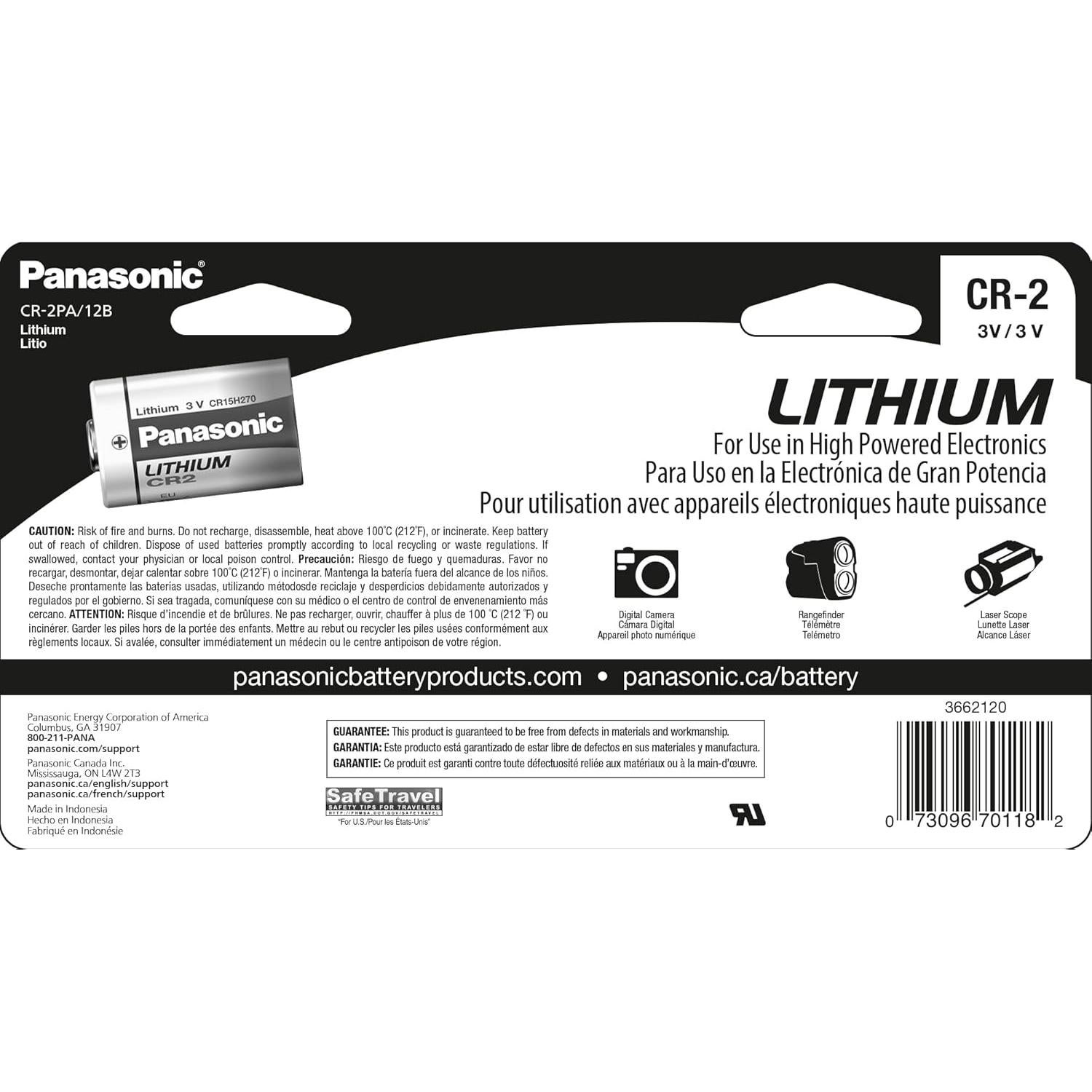Baterías de Litio Panasonic CR2 3V - Paquete de 12 Unidades