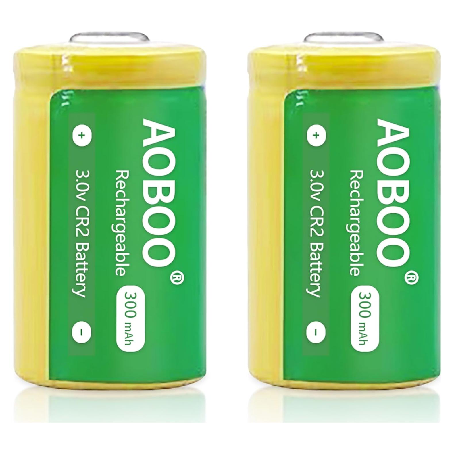 Batería Recargable CR2 AOBOO 300 mAh 3V - Paquete de 2 Pcs