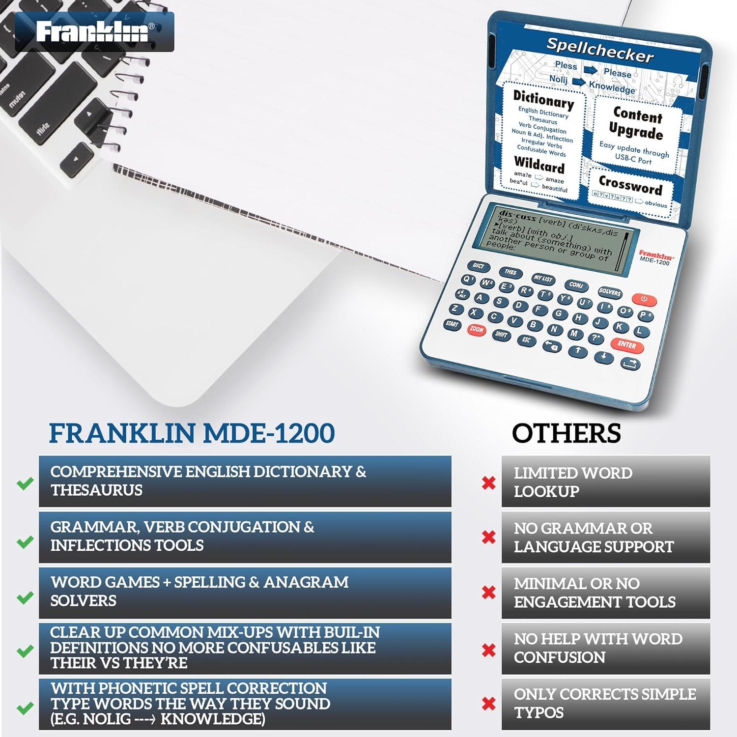 Diccionario Electrónico Franklin MDE-1200 - Inglés, Sinónimos, Ortografía