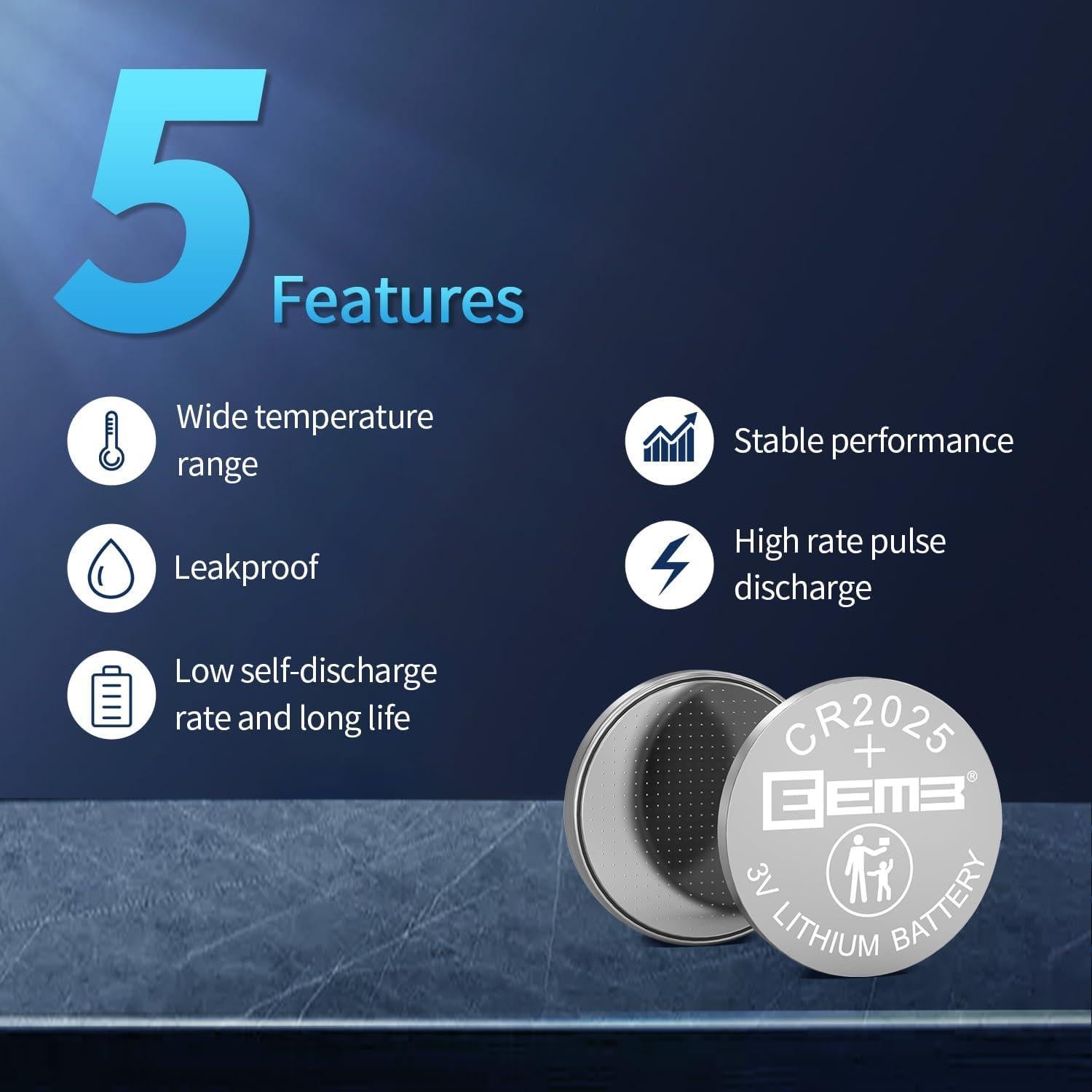 Baterías de Litio EEMB CR2025 Paquete de 5 Unidades 3V