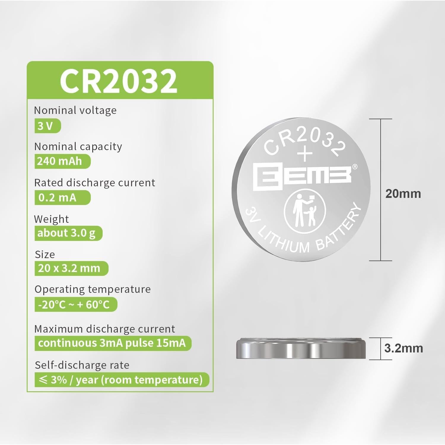 Baterías de Litio EEMB CR2032 - Paquete de 20 Unidades 3V