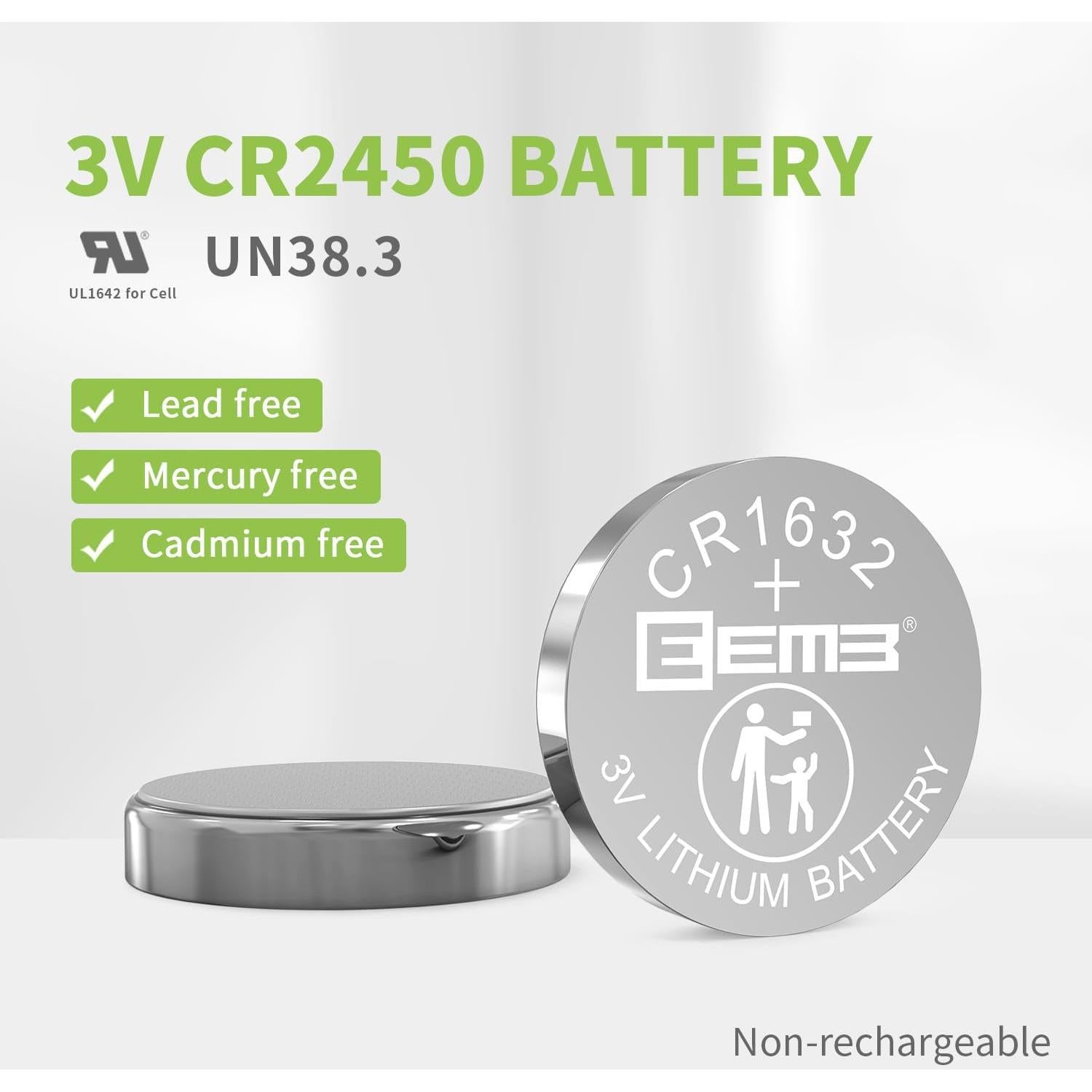 Paquete de 10 Baterías de Litio EEMB CR1632 3V 120mAh