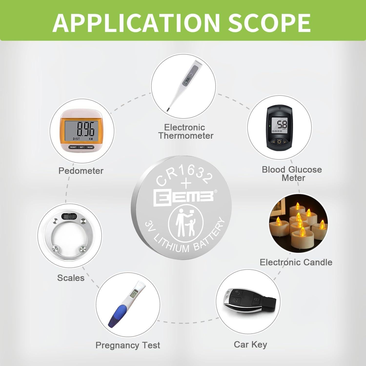 Paquete de 10 Baterías de Litio EEMB CR1632 3V 120mAh