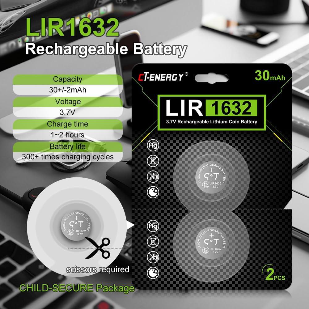 Baterías recargables LIR1632 CT-ENERGY 4 piezas 3.7V 30mAh