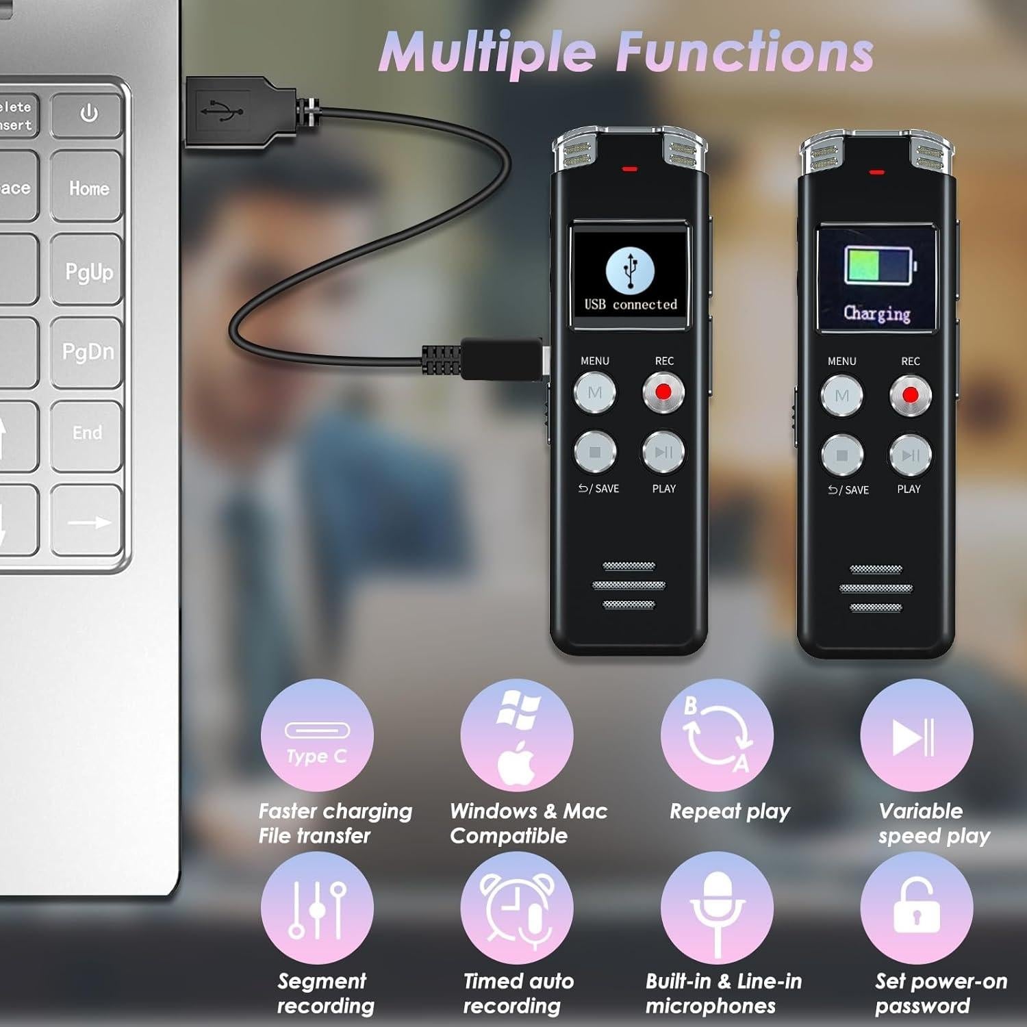 Grabadora de Voz Digital EVISTR L357 64GB Activada por Voz