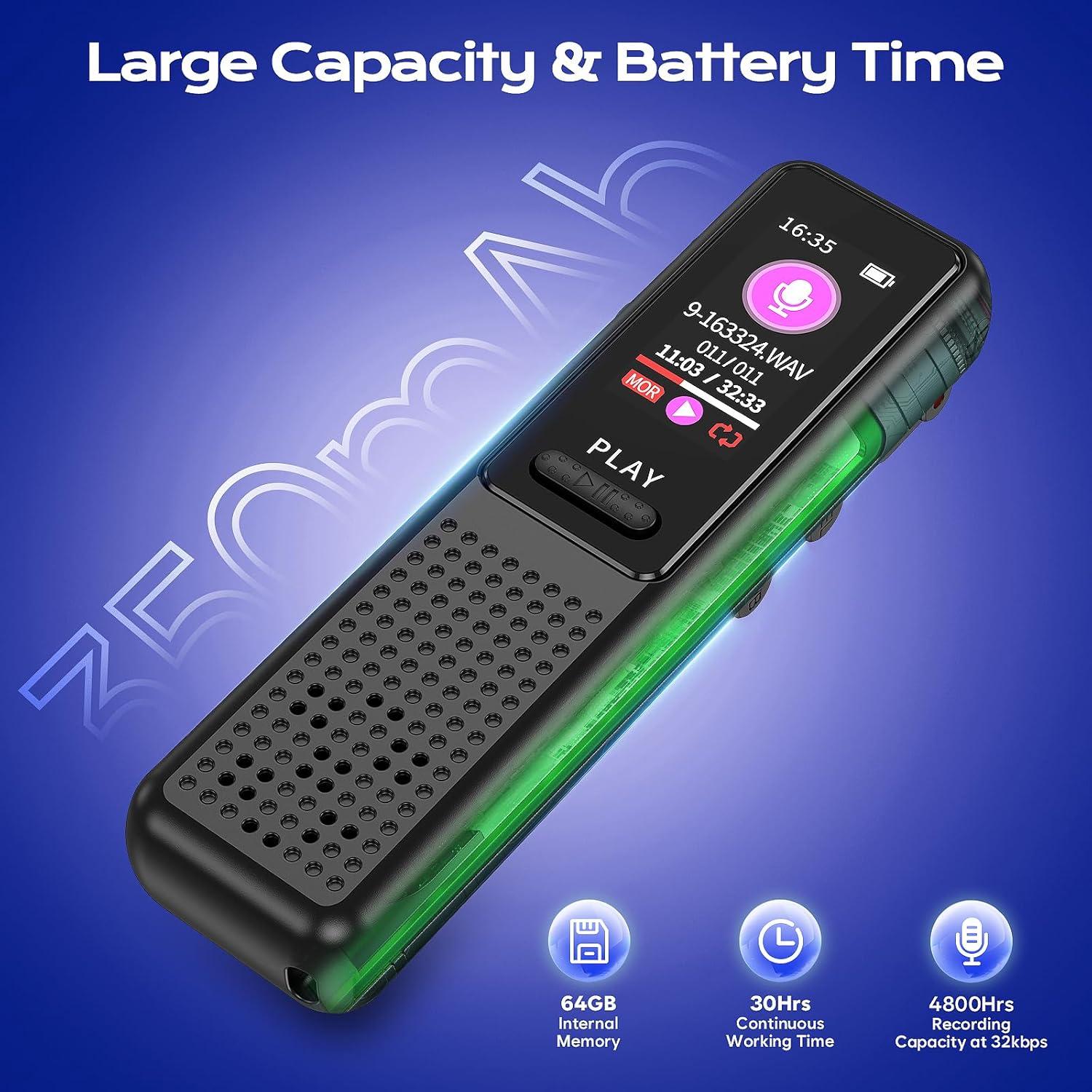 Grabadora de Voz Digital ZIPCIDE 64GB Activada por Voz