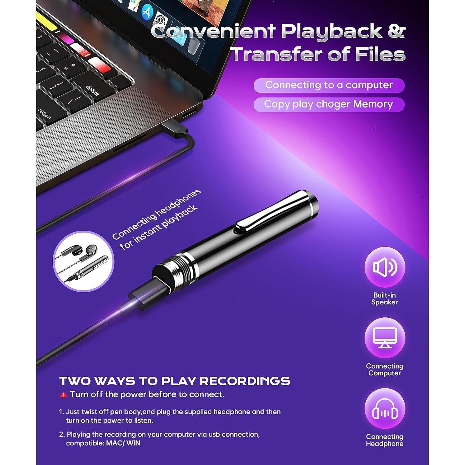 Grabadora de Voz Digital Qunifyed 64GB con Reducción de Ruido