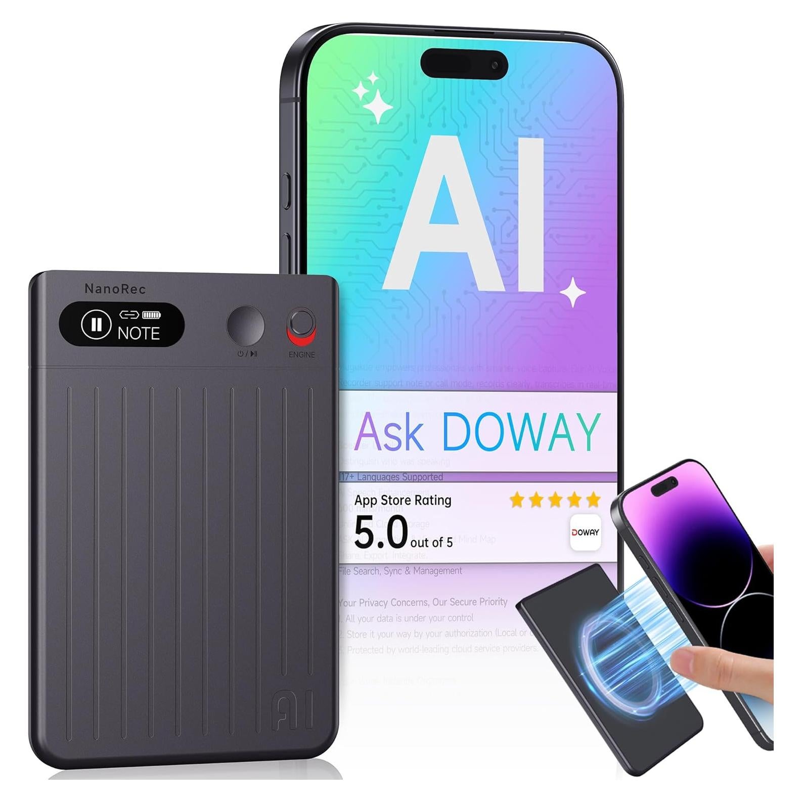 Grabadora de Voz AI Mugukue NanoRec 64GB 73H Batería Gris