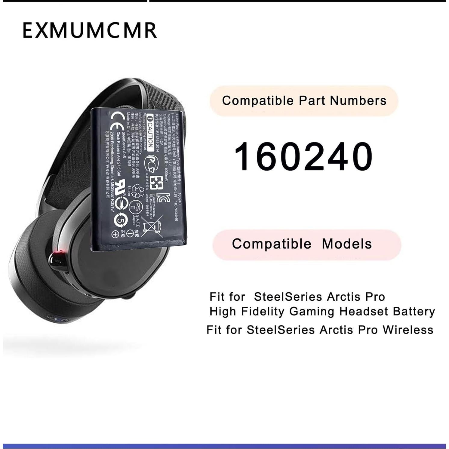 Batería de Reemplazo 160240 para Auriculares SteelSeries Arctis Pro 1000mAh 3.7V