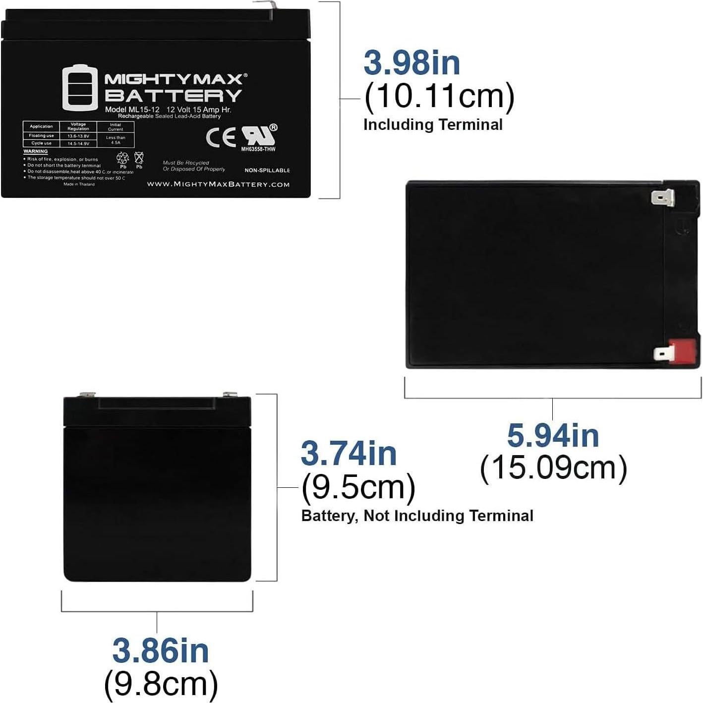 Batería recargable 12V 15AH Mighty Max ML15-12 SLA F2