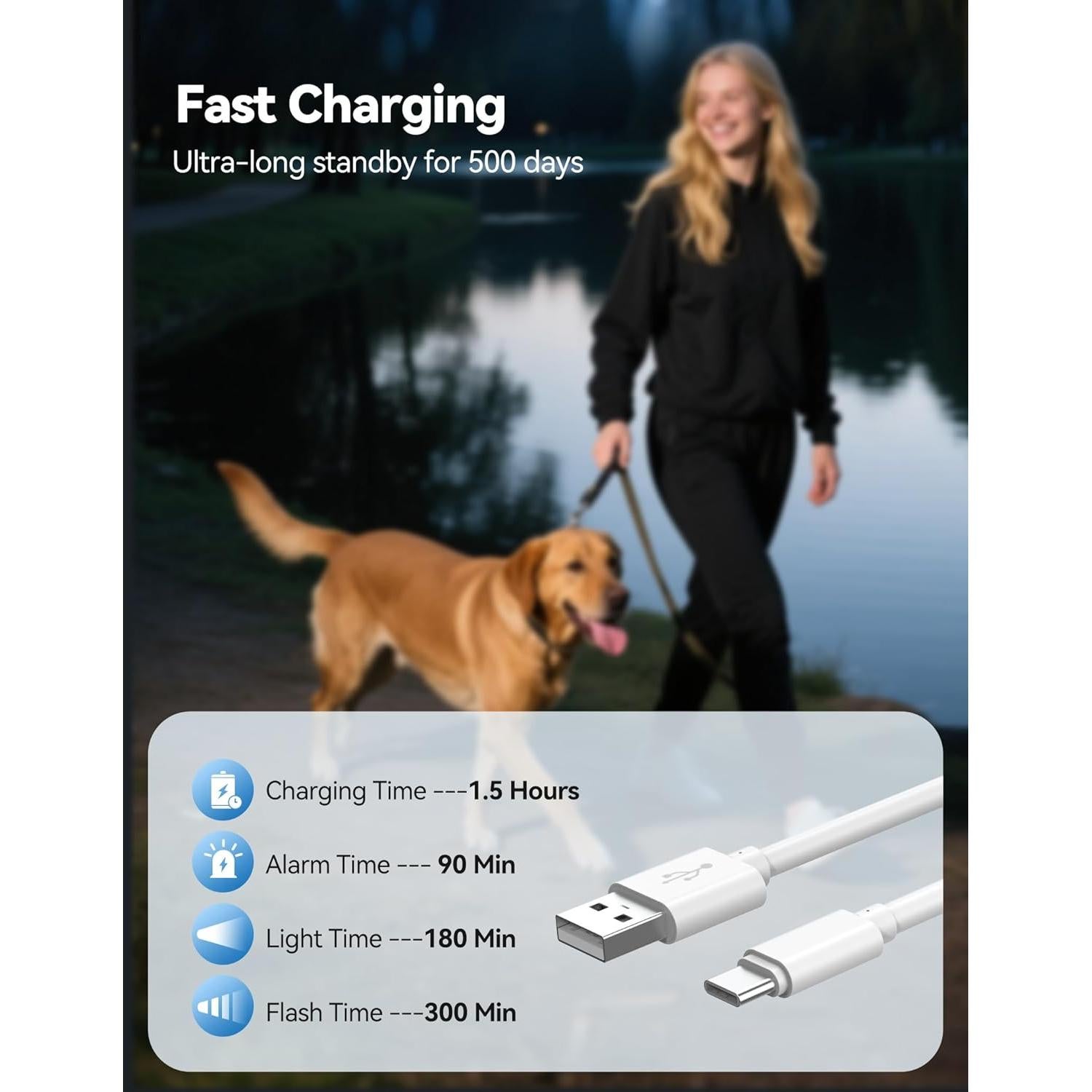 Alarma Personal TECKNET 130dB Recargable con Luz Estroboscópica