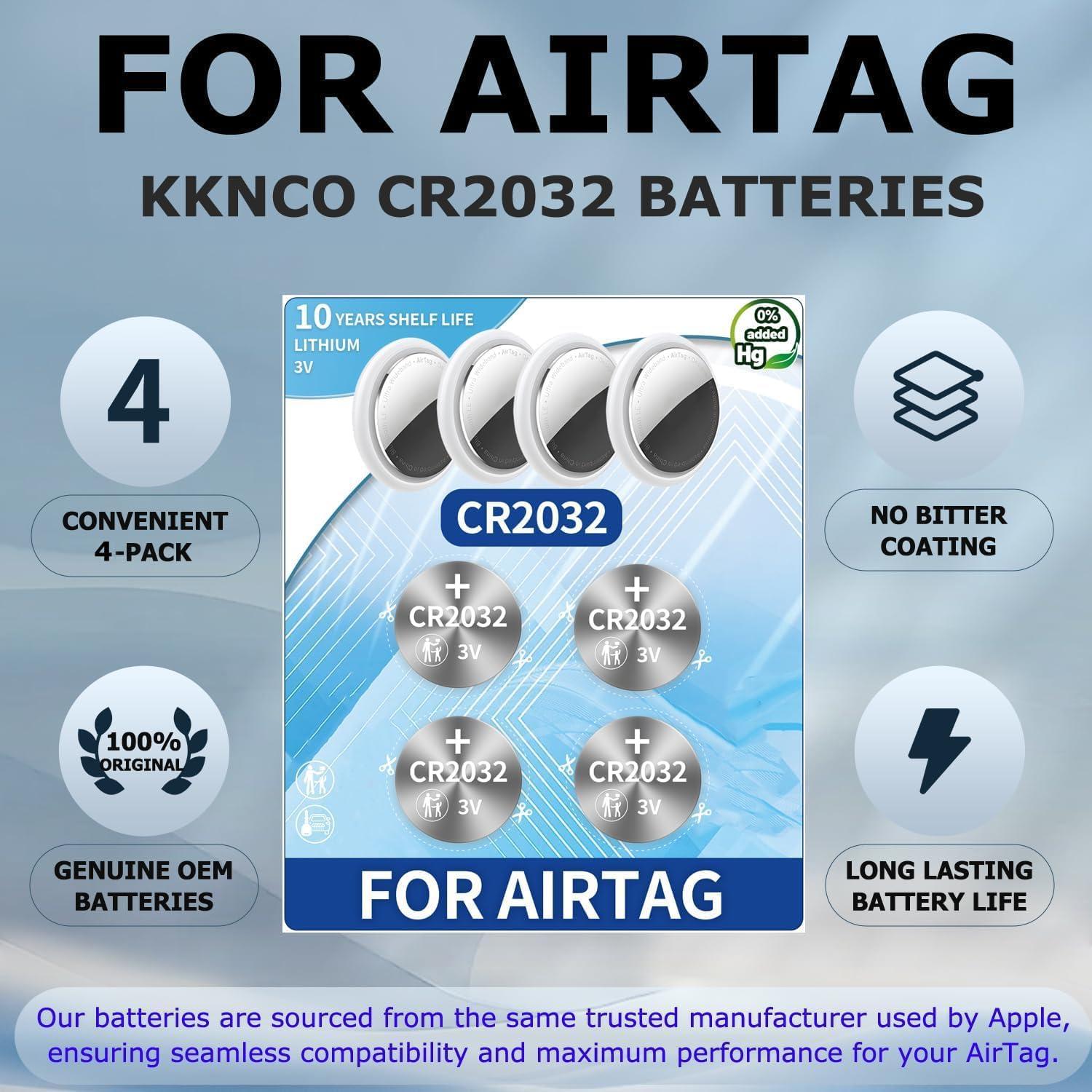 Paquete de 4 Baterías CR2032 KKNCO para Apple AirTag