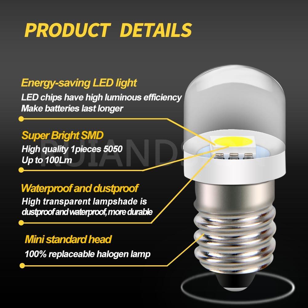 Bombilla LED E10 6V 0.12W Blanca 6000K Ruiandsion - 4 Pcs