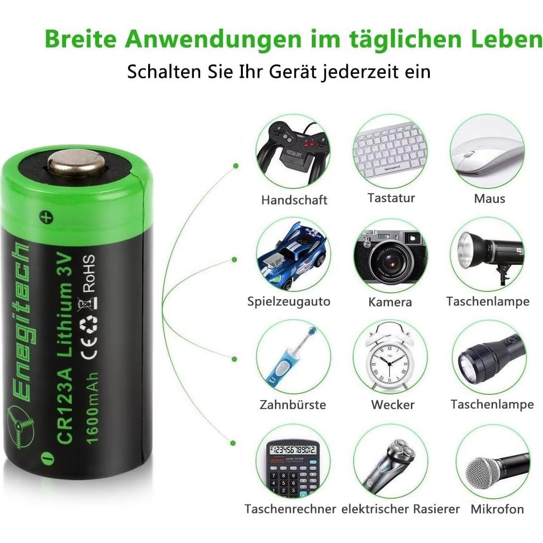 Batería de Litio Enegitech CR123A 3V Paquete de 4 Unidades