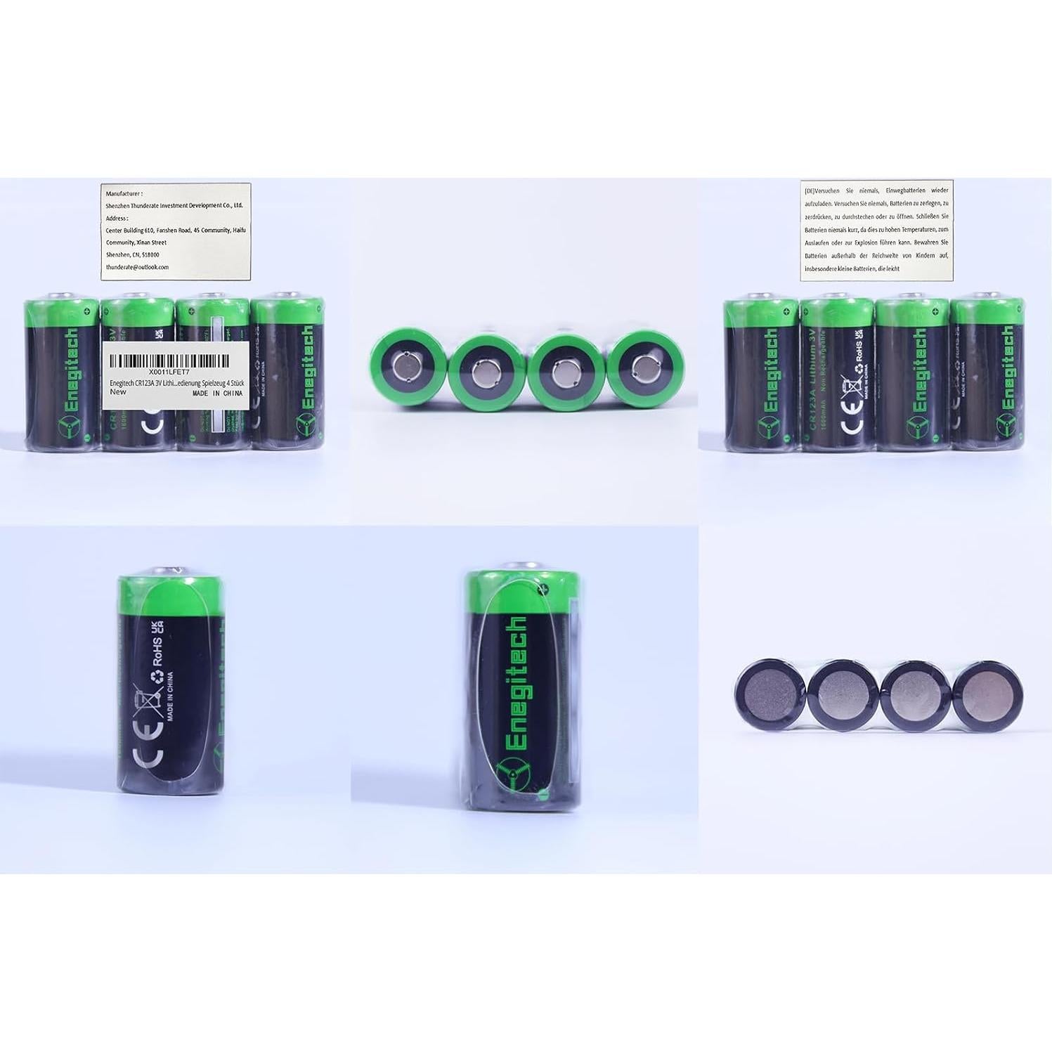 Batería de Litio Enegitech CR123A 3V Paquete de 4 Unidades