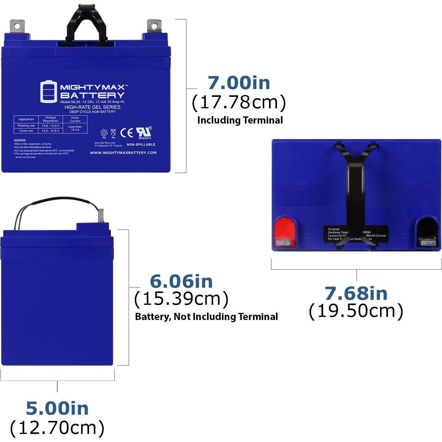 Batería Gel 12V 35AH Mighty Max ML35-12GEL para Carro de Golf