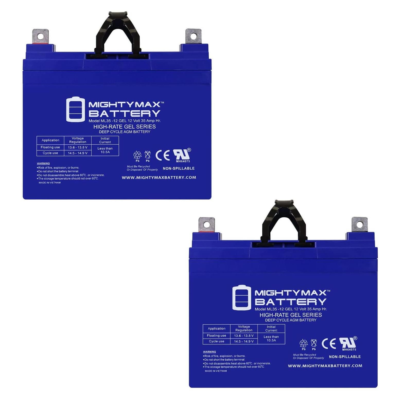 Batería Gel 12V 35AH Mighty Max - Paquete de 2 para Carrito de Golf