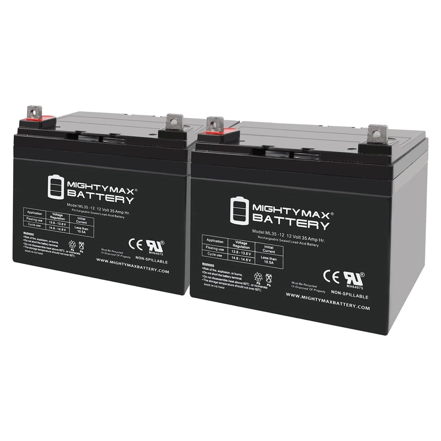 Batería Recargable Mighty Max 12V 35Ah para Carro de Golf - Paquete de 2