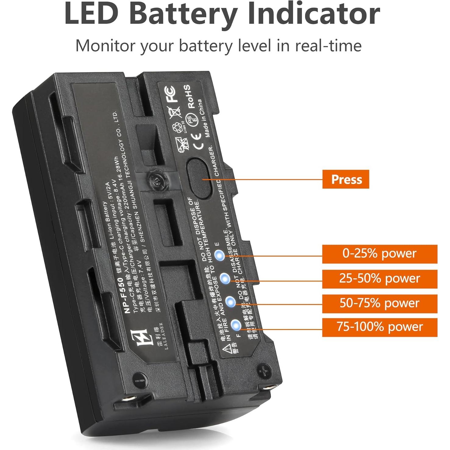 Batería Recargable NP-F550 VILTROX 2200mAh Paquete de 2