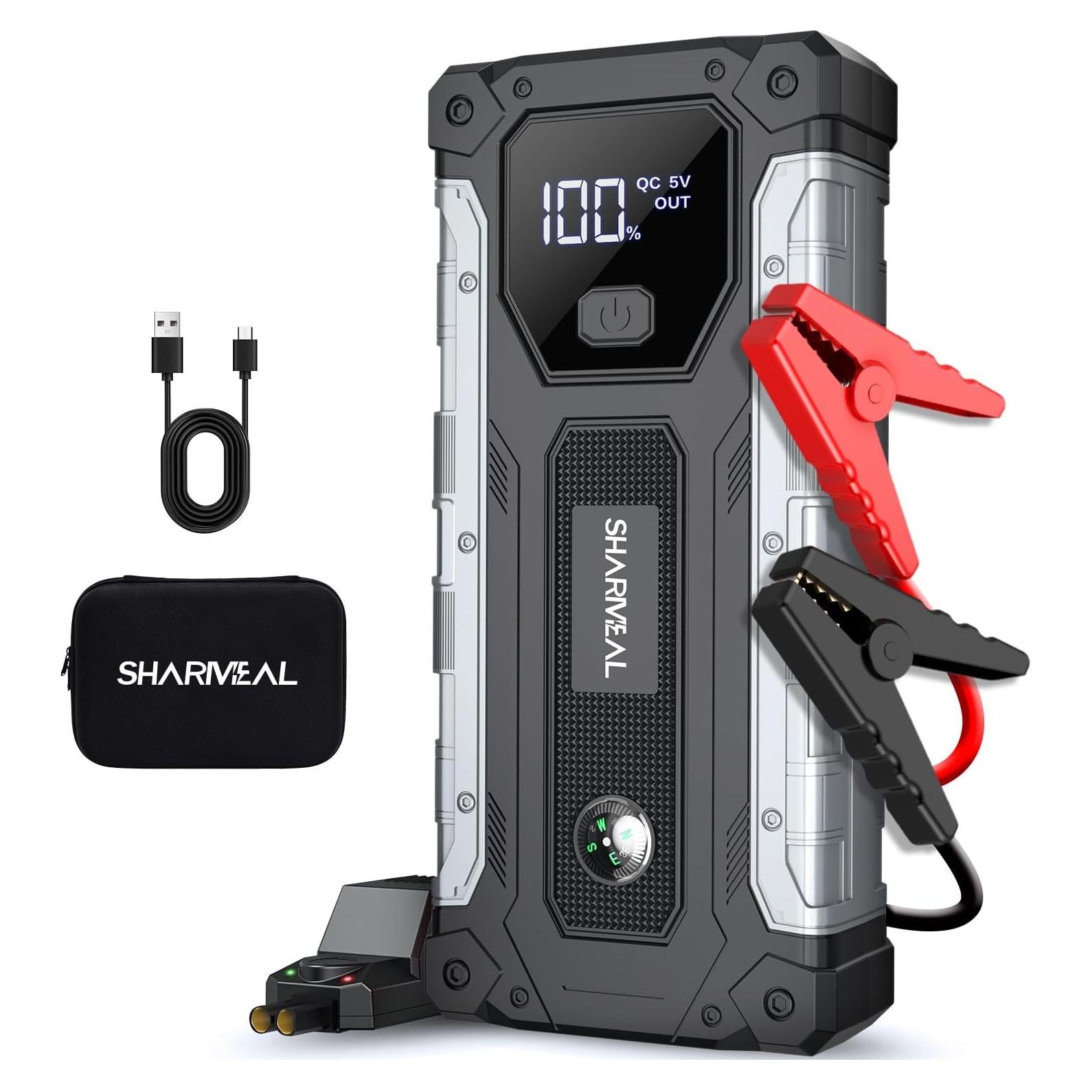 Arrancador de Coche Sharmeal 5000A 12V con Luz LED y USB