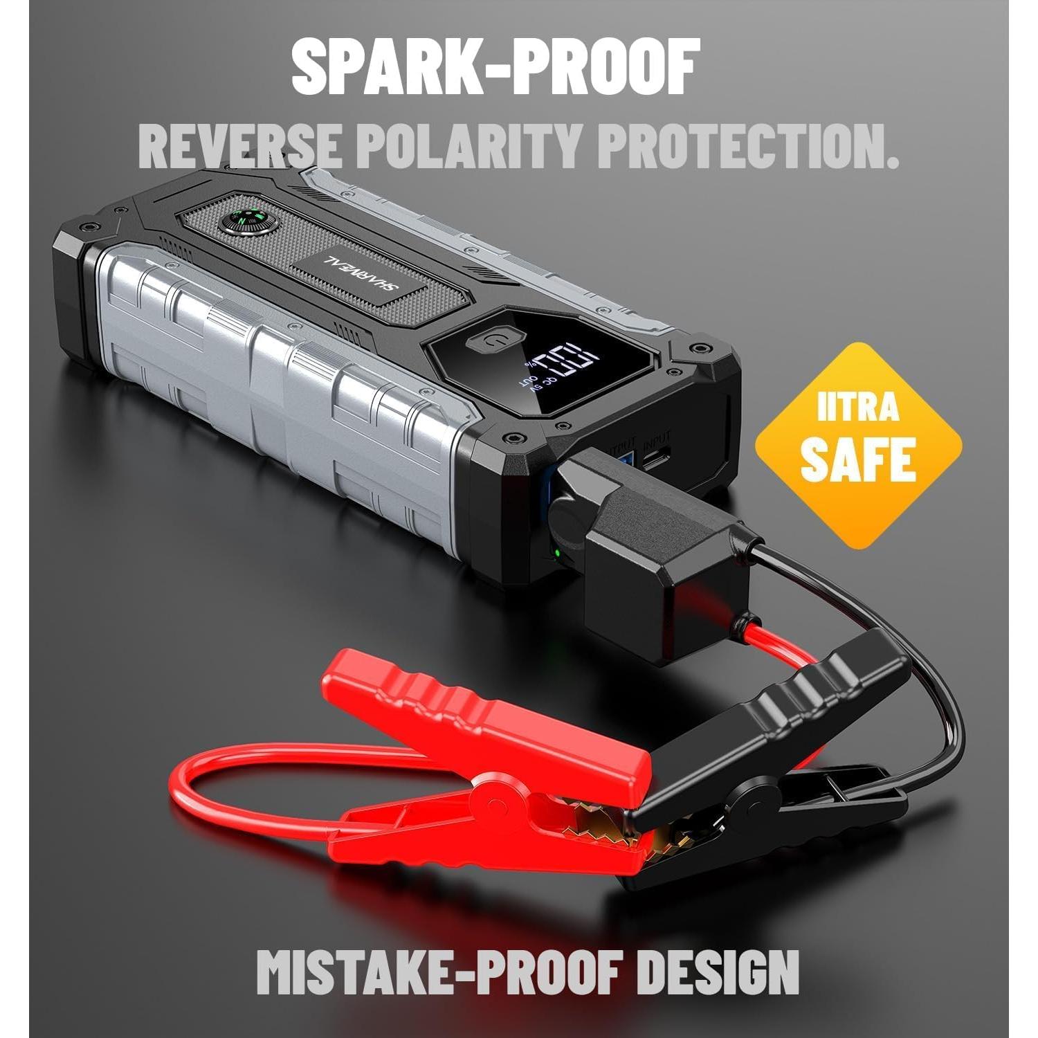 Arrancador de Coche Sharmeal 5000A 12V con Luz LED y USB