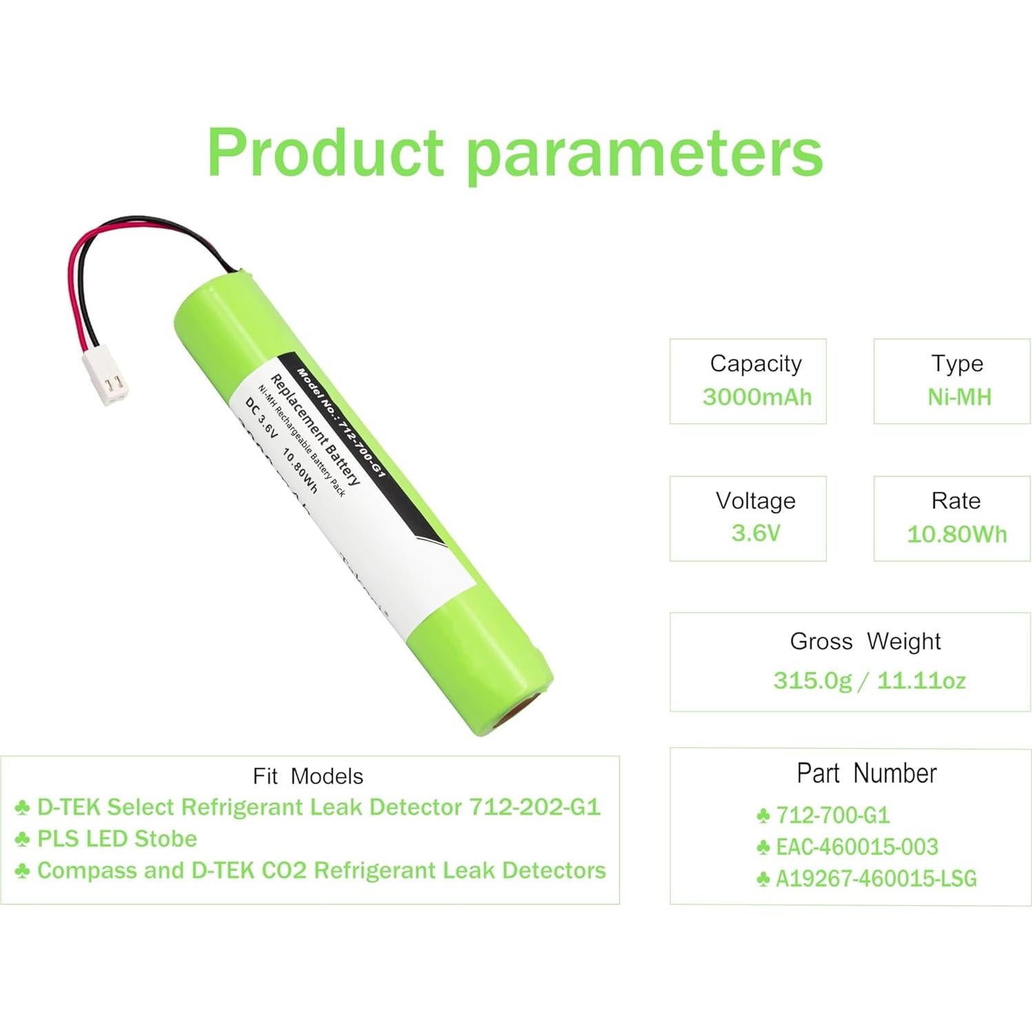 Batería 712-700-G1 Compatible D-TEK Select 3.6V 3000mAh