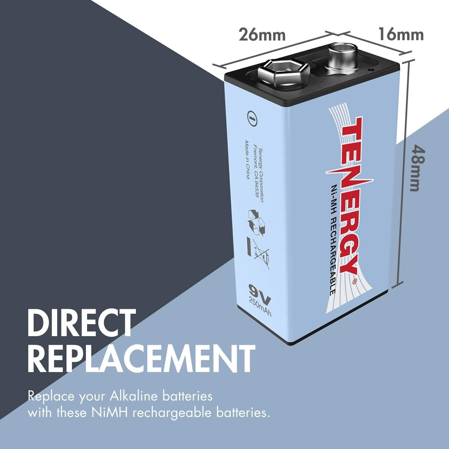 Baterías Recargables 9V Tenergy 250mAh Paquete de 10