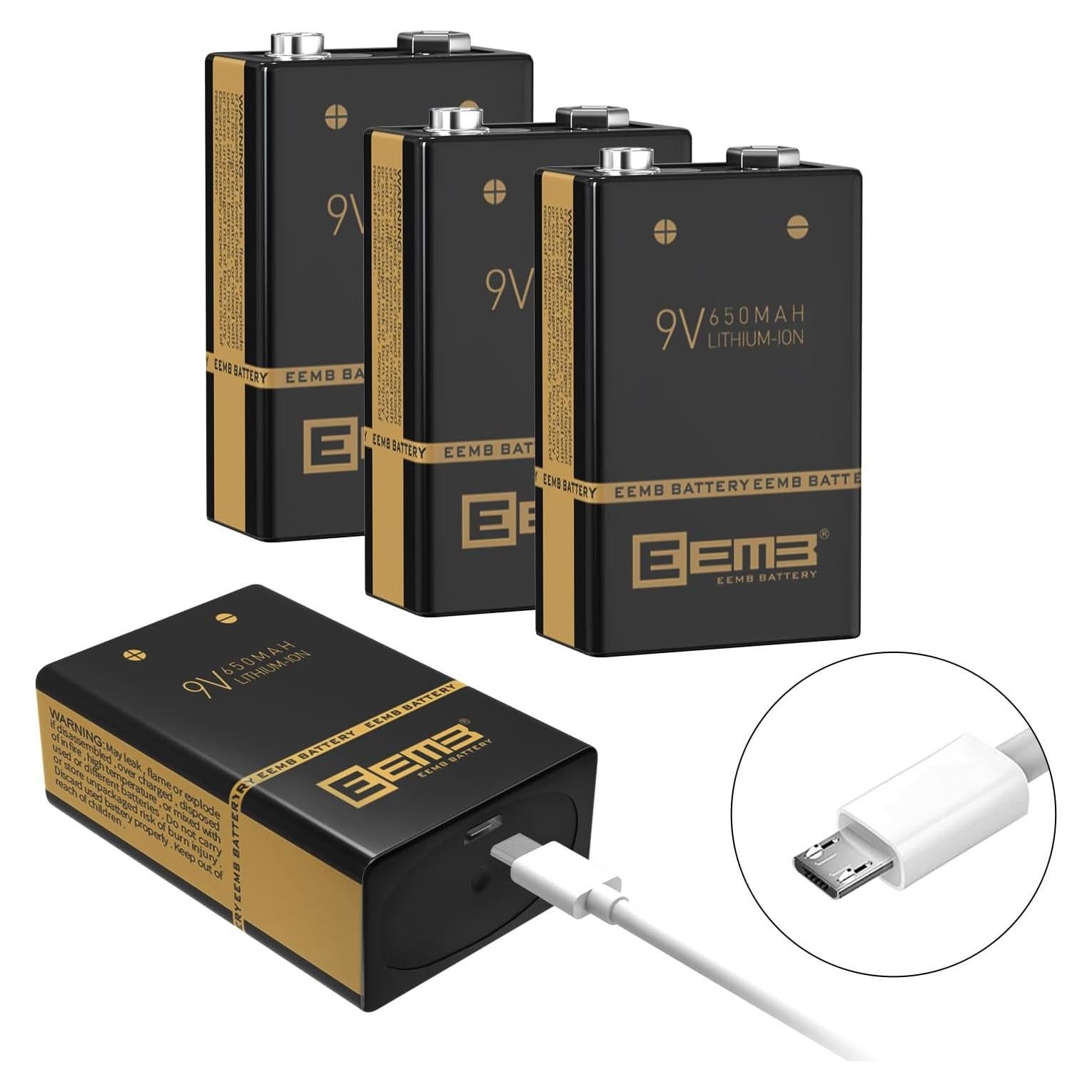 Paquete de 4 Baterías Recargables 9V EEMB Li-ion 650mAh