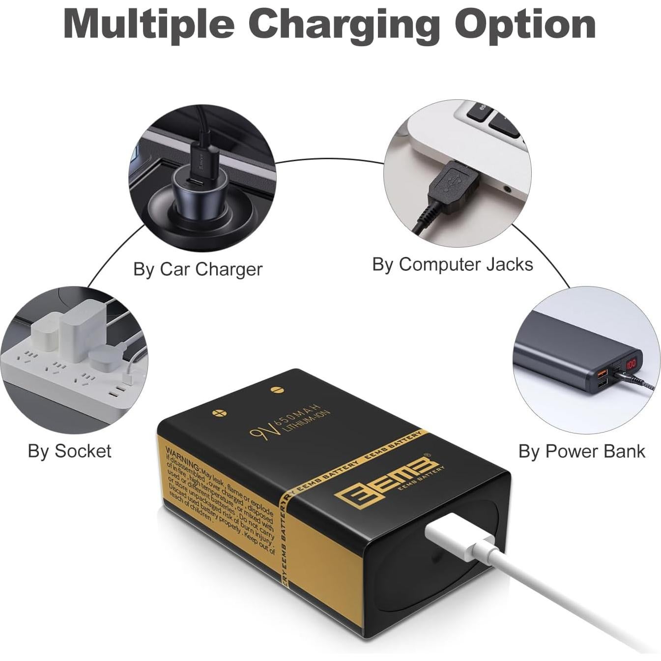 Paquete de 4 Baterías Recargables 9V EEMB Li-ion 650mAh