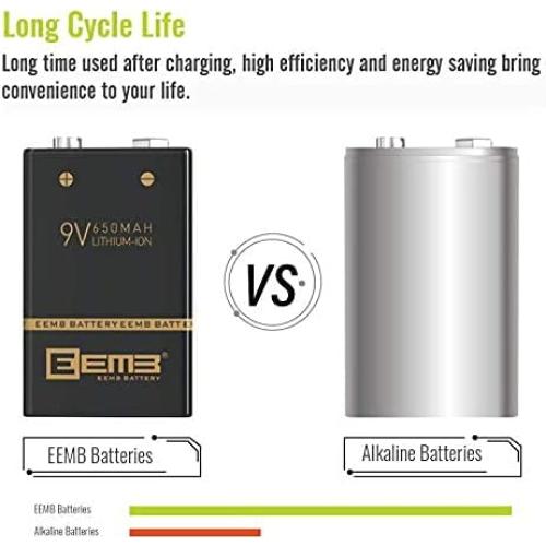 Paquete de 4 Baterías Recargables 9V EEMB Li-ion 650mAh