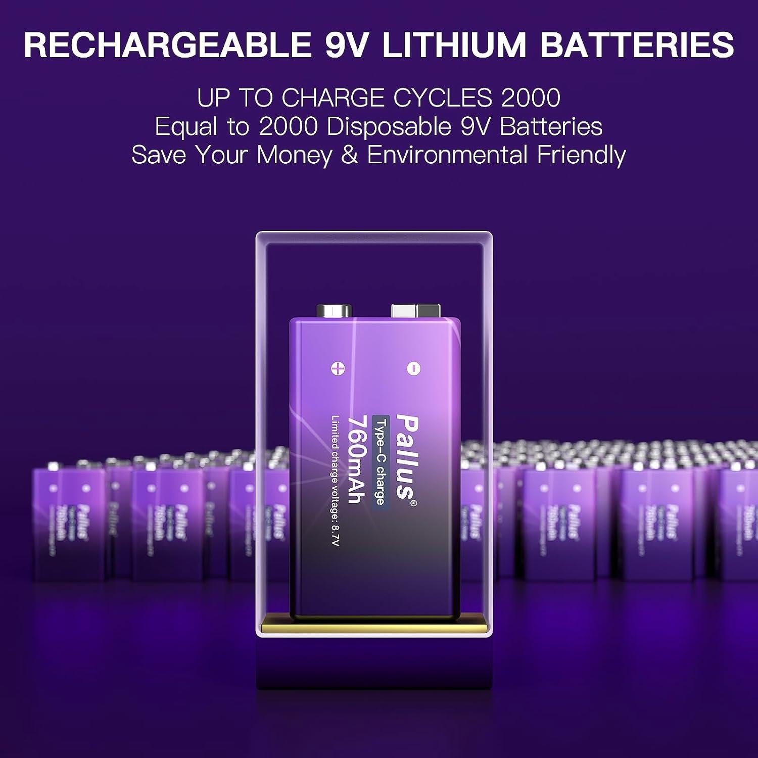 Baterías Recargables 9V Pallus 760mAh Li-ion Paquete de 4