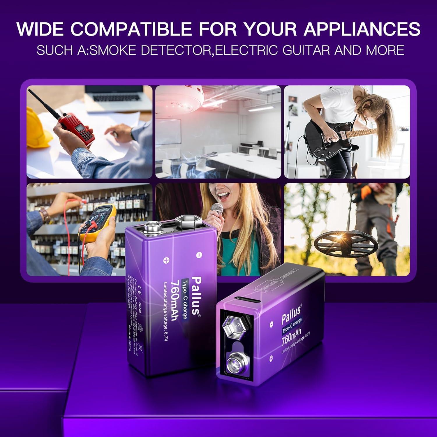 Baterías Recargables 9V Pallus 760mAh Li-ion Paquete de 4