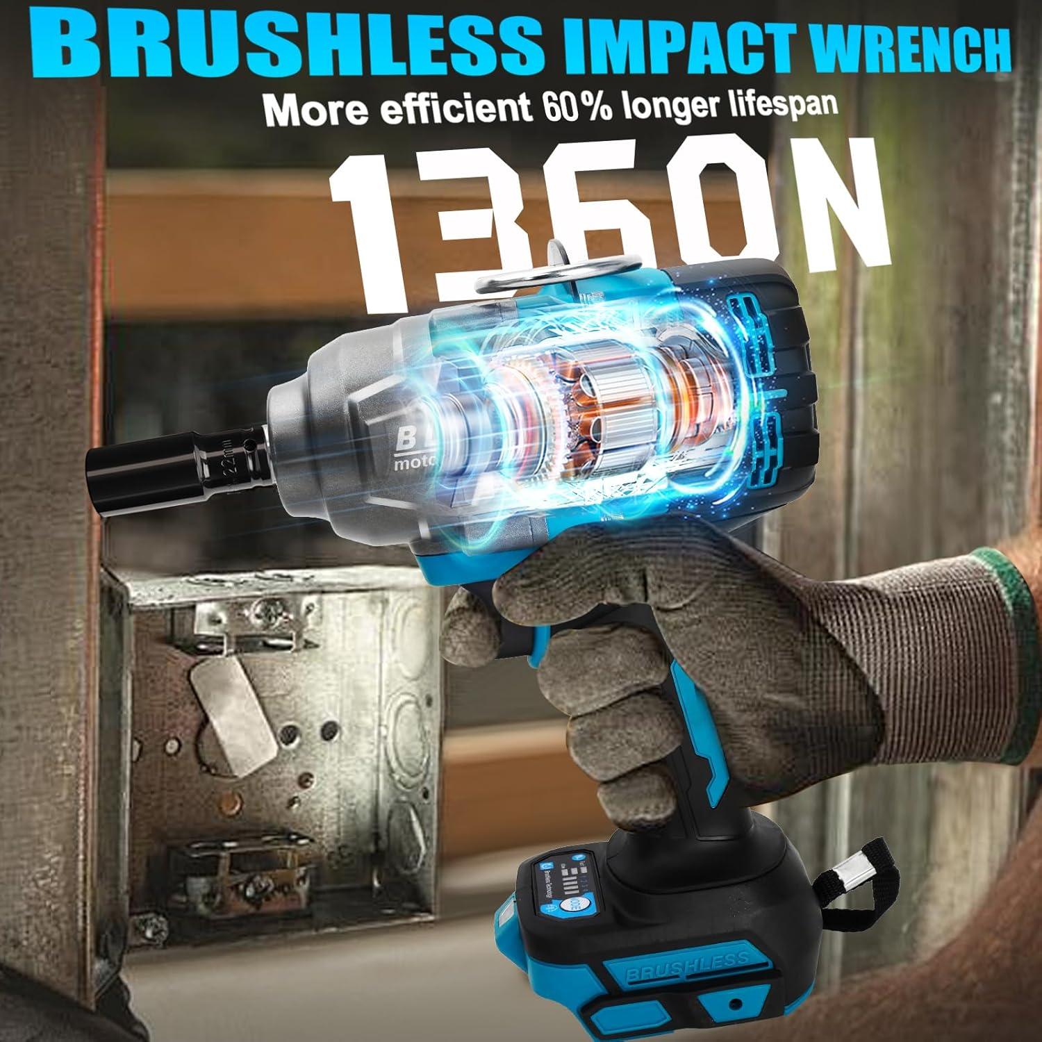 Llave de impacto inalámbrica 1/2" Makita 18V 1360N.m 4 modos