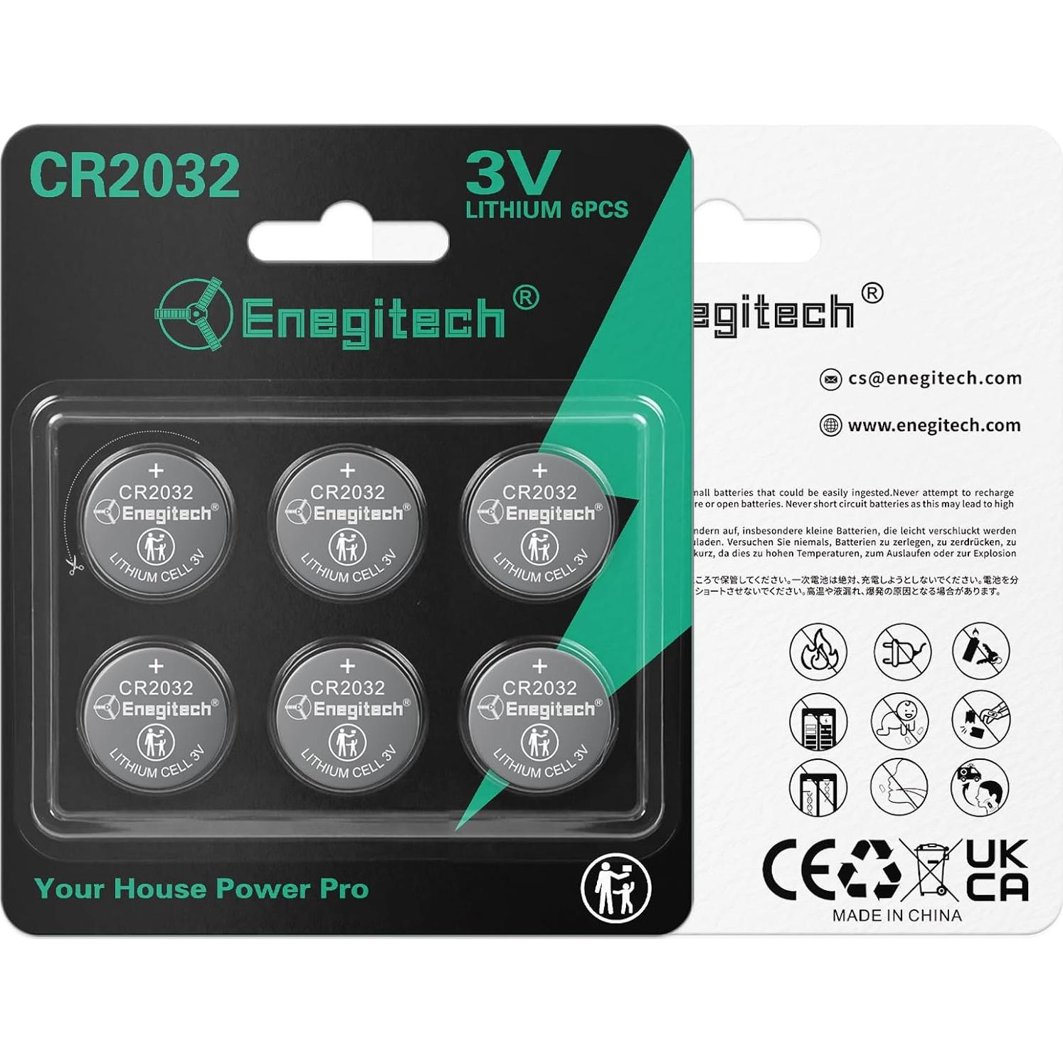 Baterías de botón de litio Enegitech CR2032 3V paquete de 6