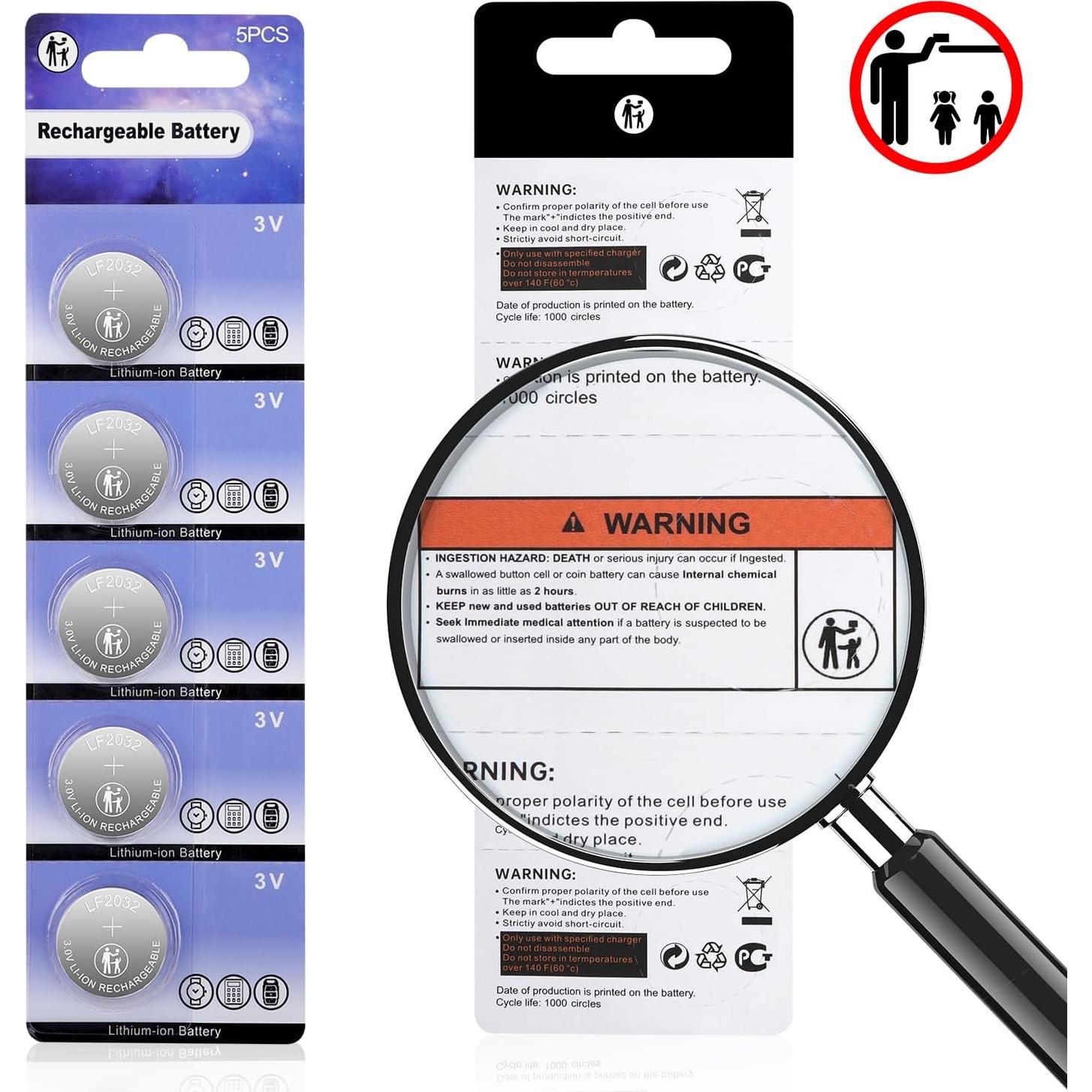 Baterías Recargables CR2032 3V Litio JOXIYECLTL Paquete de 5