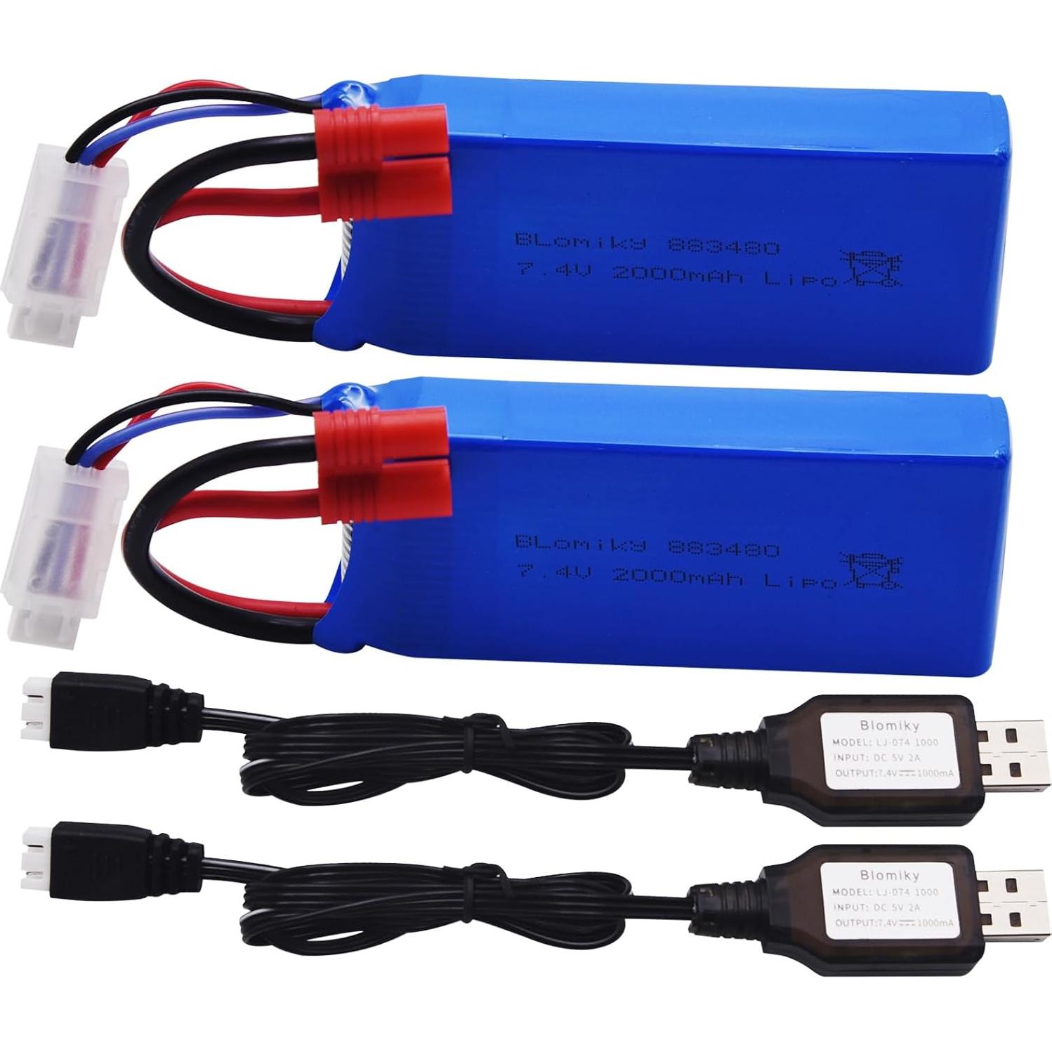 Batería Lipo 7.4V 2000mAh Blomiky 2 Paquetes con Conector Banana