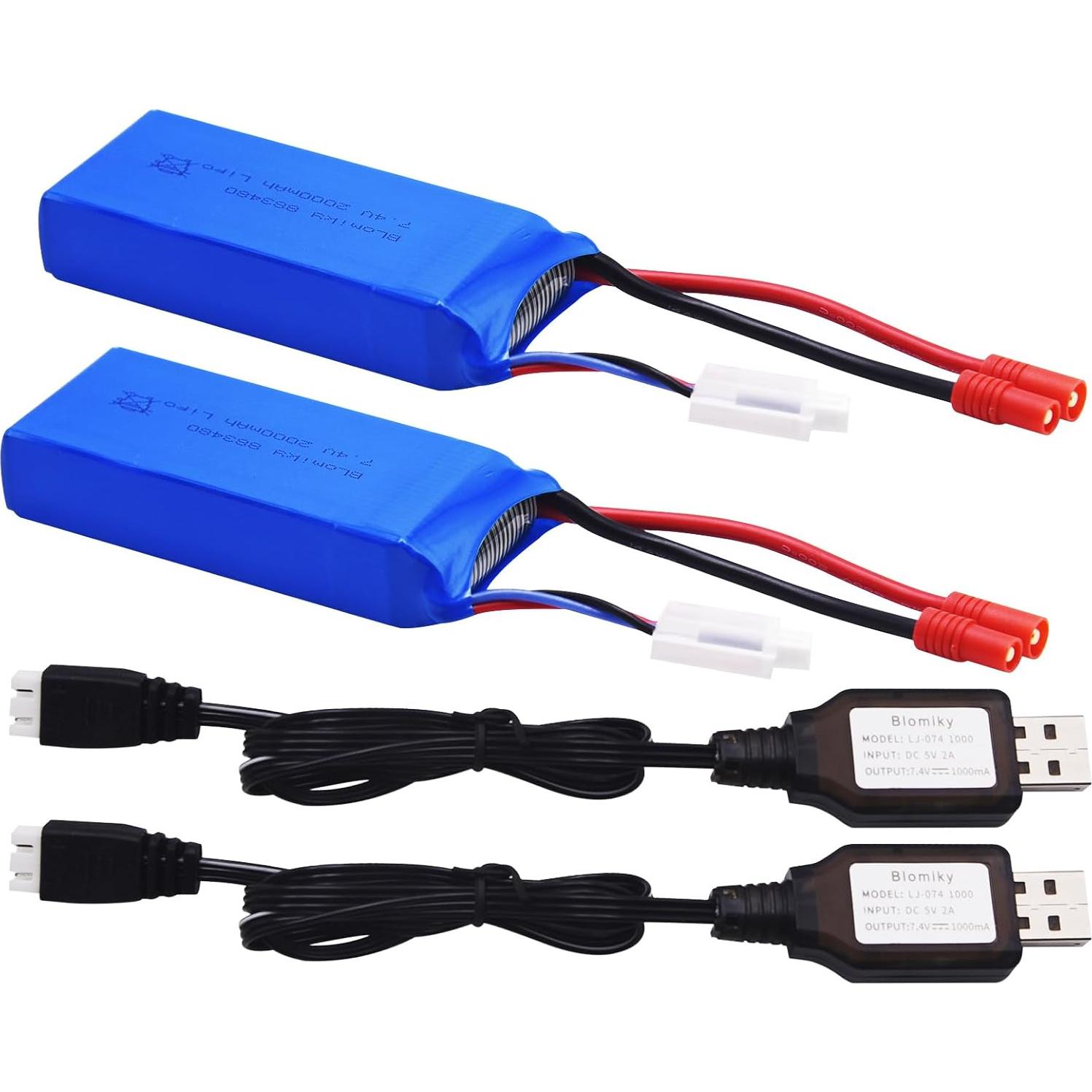 Batería Lipo 7.4V 2000mAh Blomiky 2 Paquetes con Conector Banana