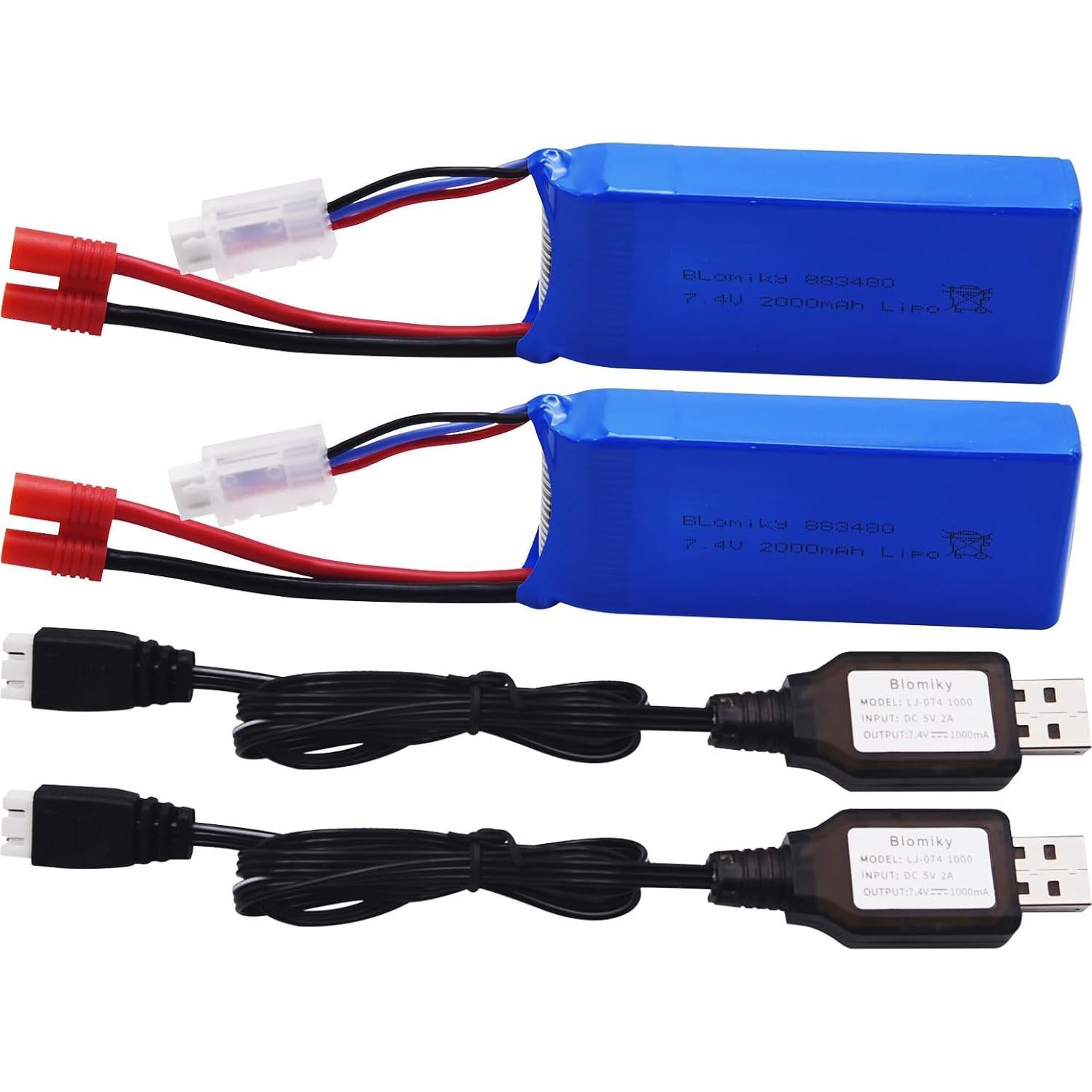 Batería Lipo 7.4V 2000mAh Blomiky 2 Paquetes con Conector Banana
