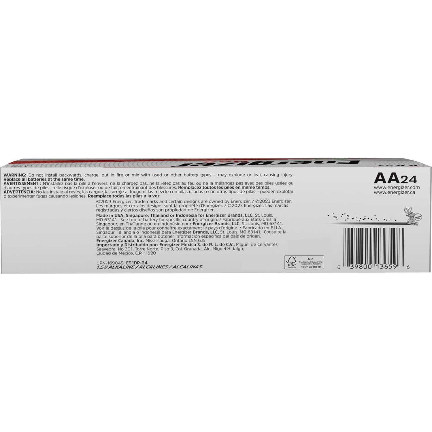 Baterías AA Alcalinas Energizer MAX, Paquete de 24 Unidades