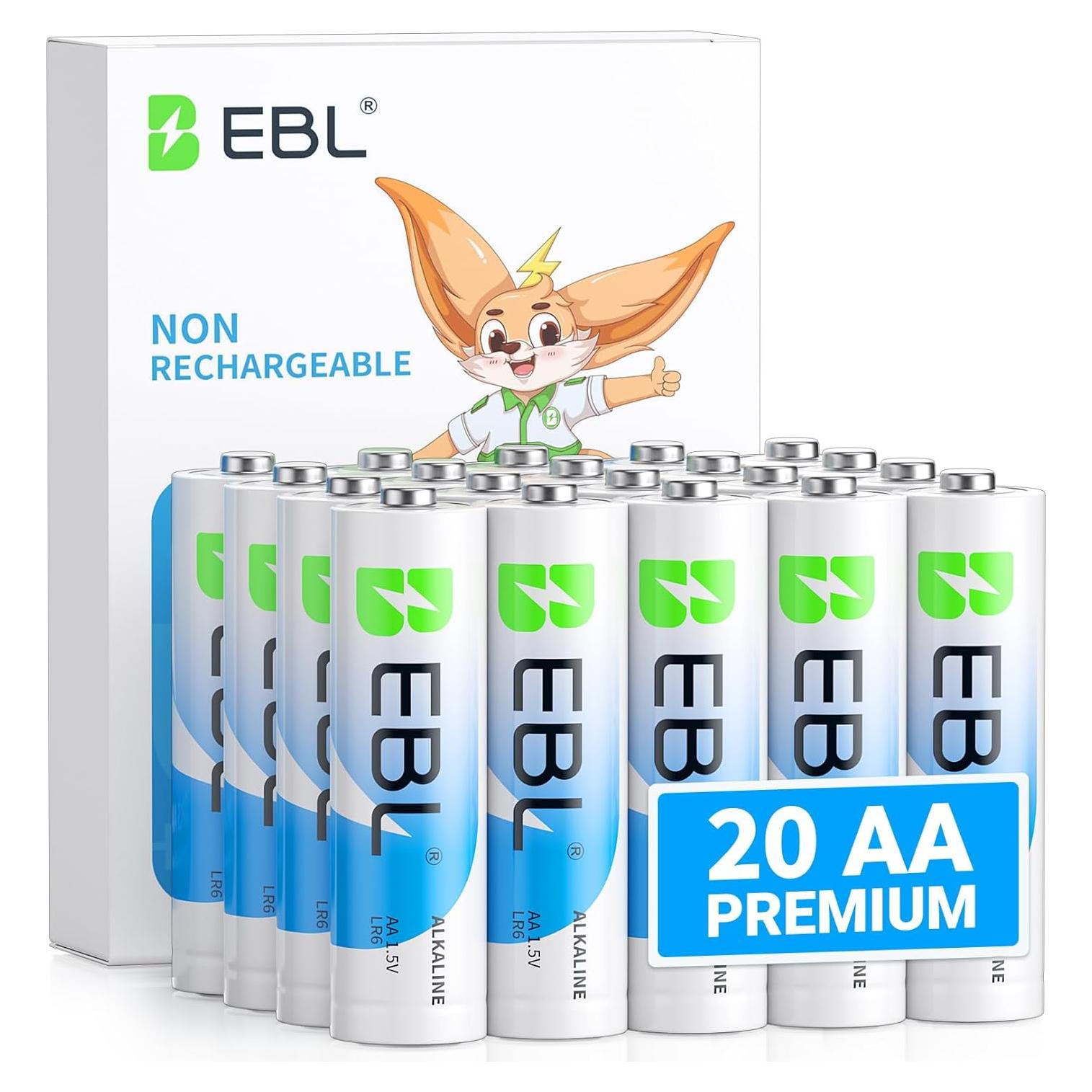 Baterías AA EBL 20 Piezas Alcalinas 1.5V Larga Duración