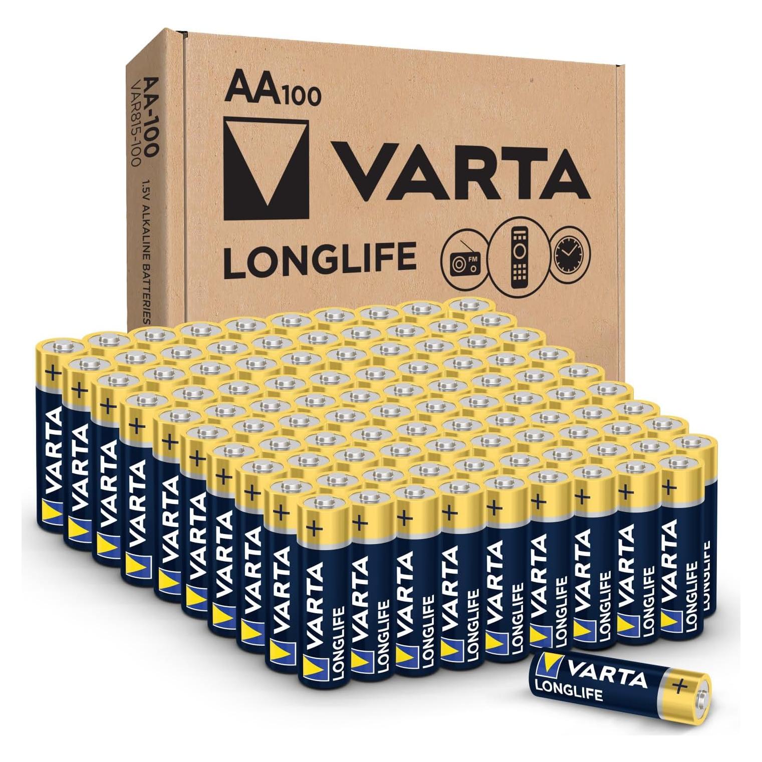 Baterías VARTA Longlife AA Alcalinas - Paquete de 100 Unidades