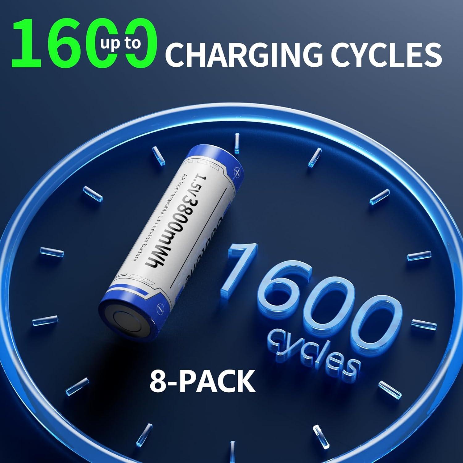 Baterías AA Recargables de Litio Zorunze 3800mWh 8 Pzas