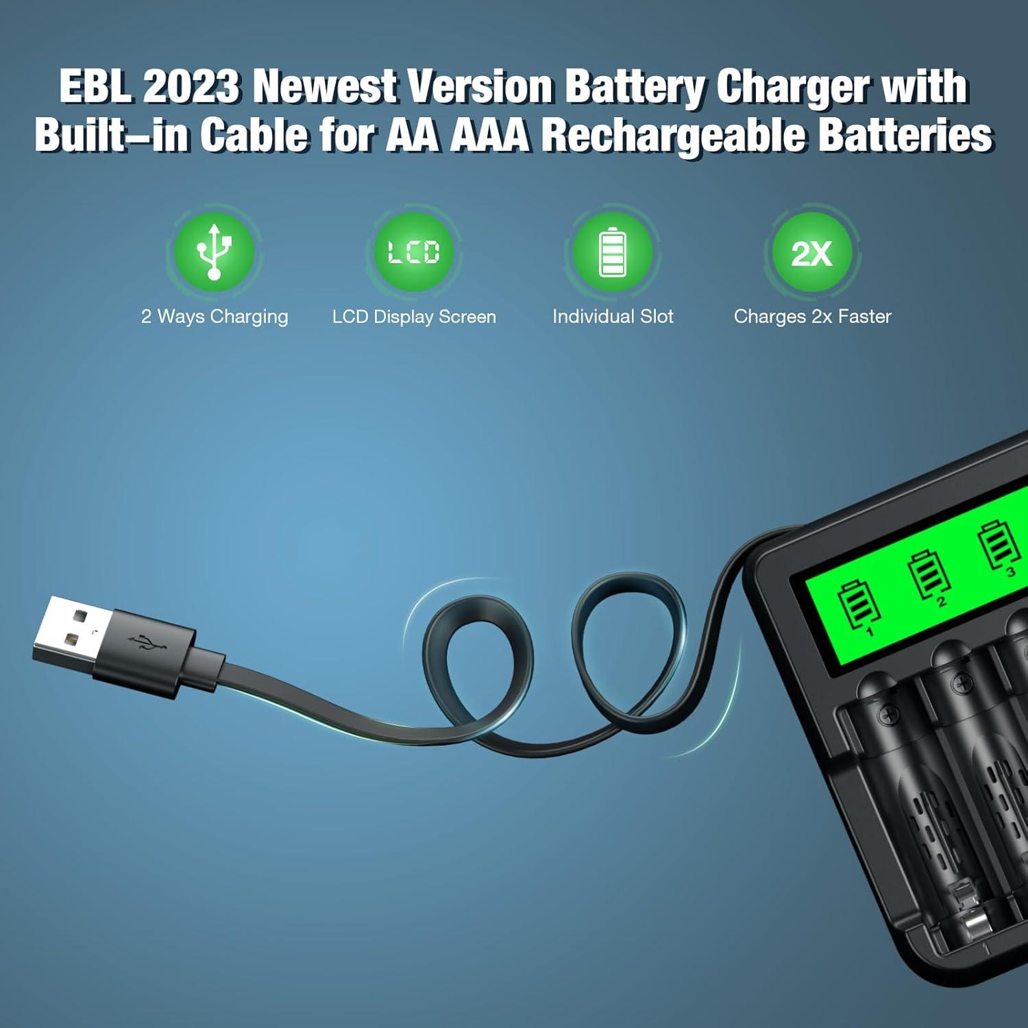 Baterías recargables AA EBL 8 Pack + Cargador LCD 2300mAh