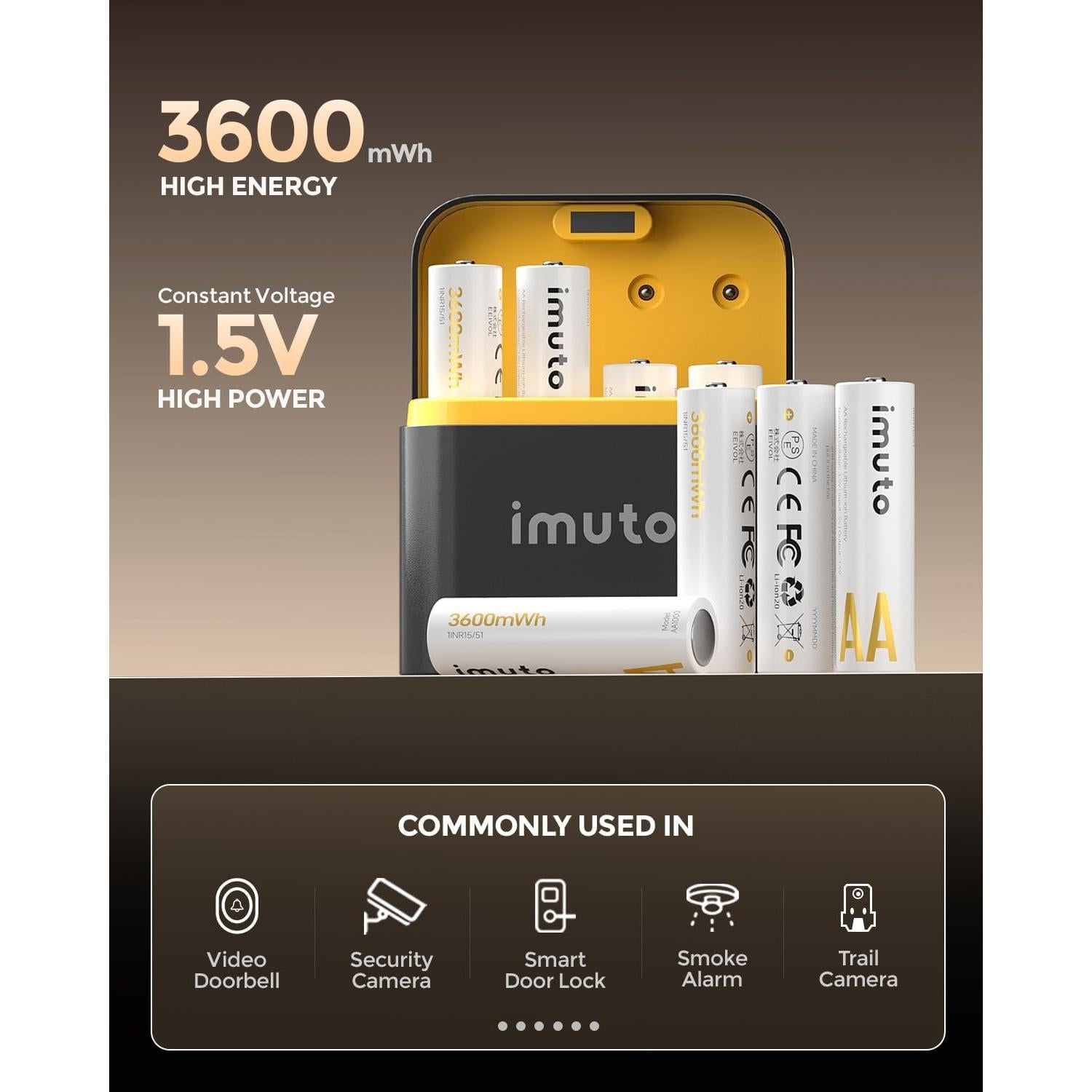 Baterías recargables AA imuto 3600mWh con cargador rápido 8 unidades