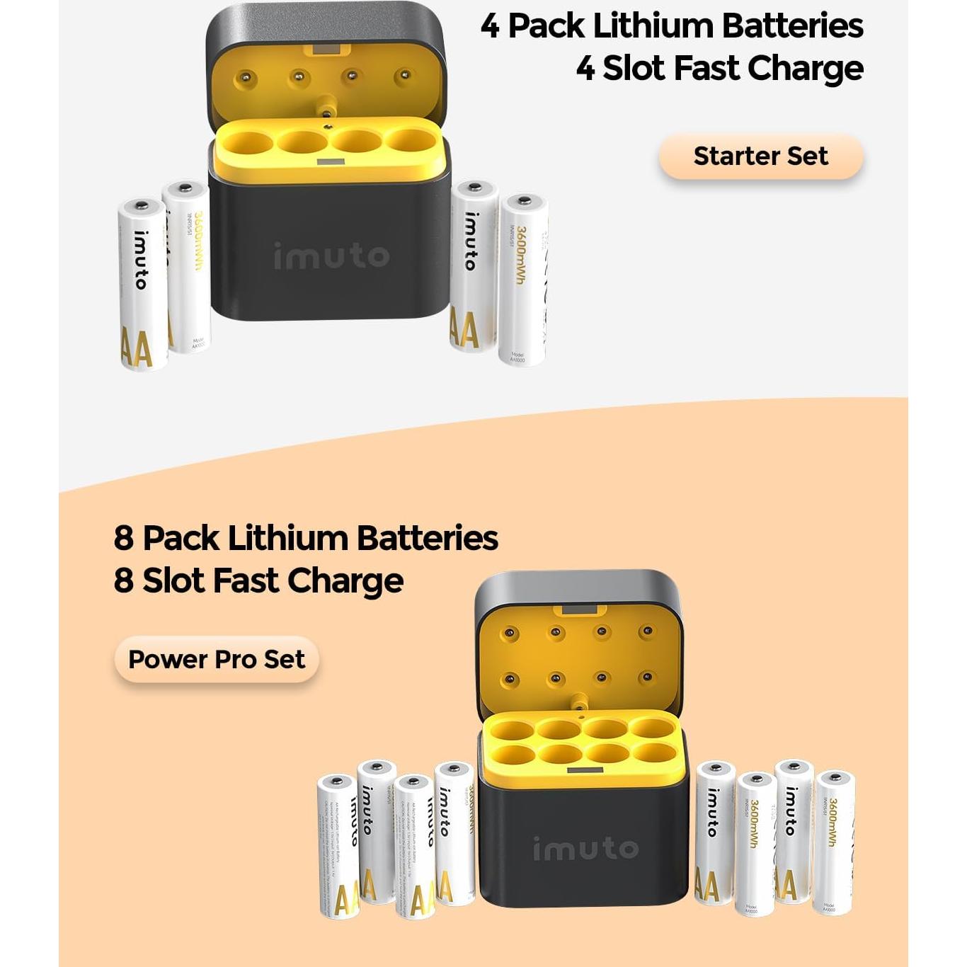 Baterías recargables AA imuto 3600mWh con cargador rápido 8 unidades