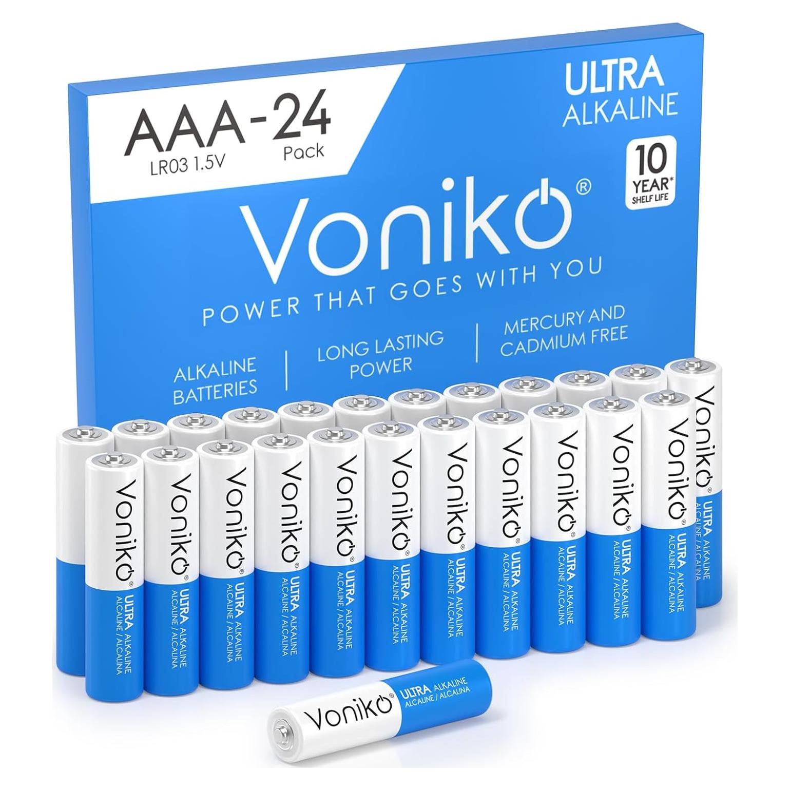 Baterías AAA Voniko Ultra 24 Piezas Alcalinas a Prueba de Fugas