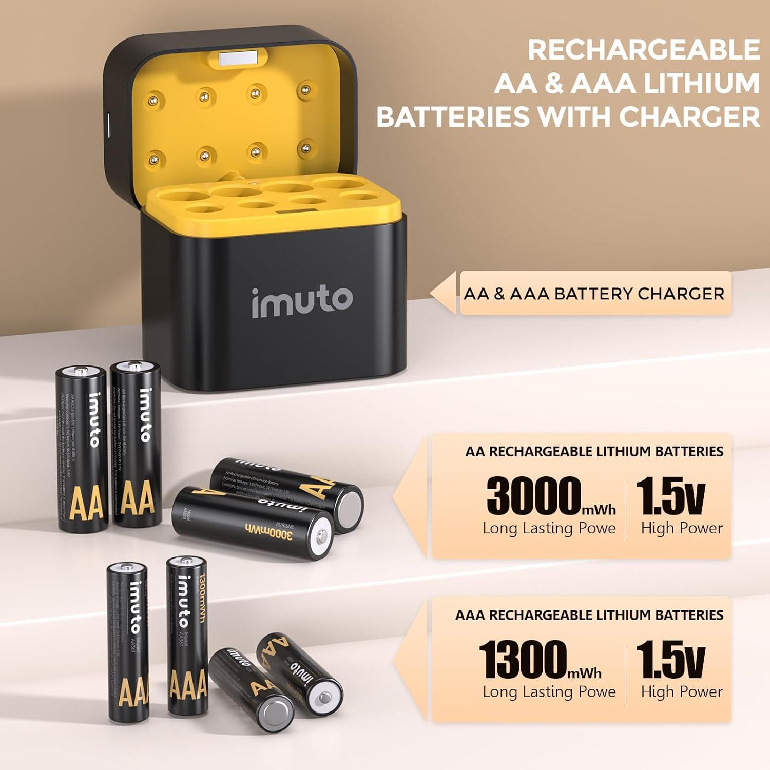 Baterías Recargables imuto 4 AA + 4 AAA con Cargador 1.5V